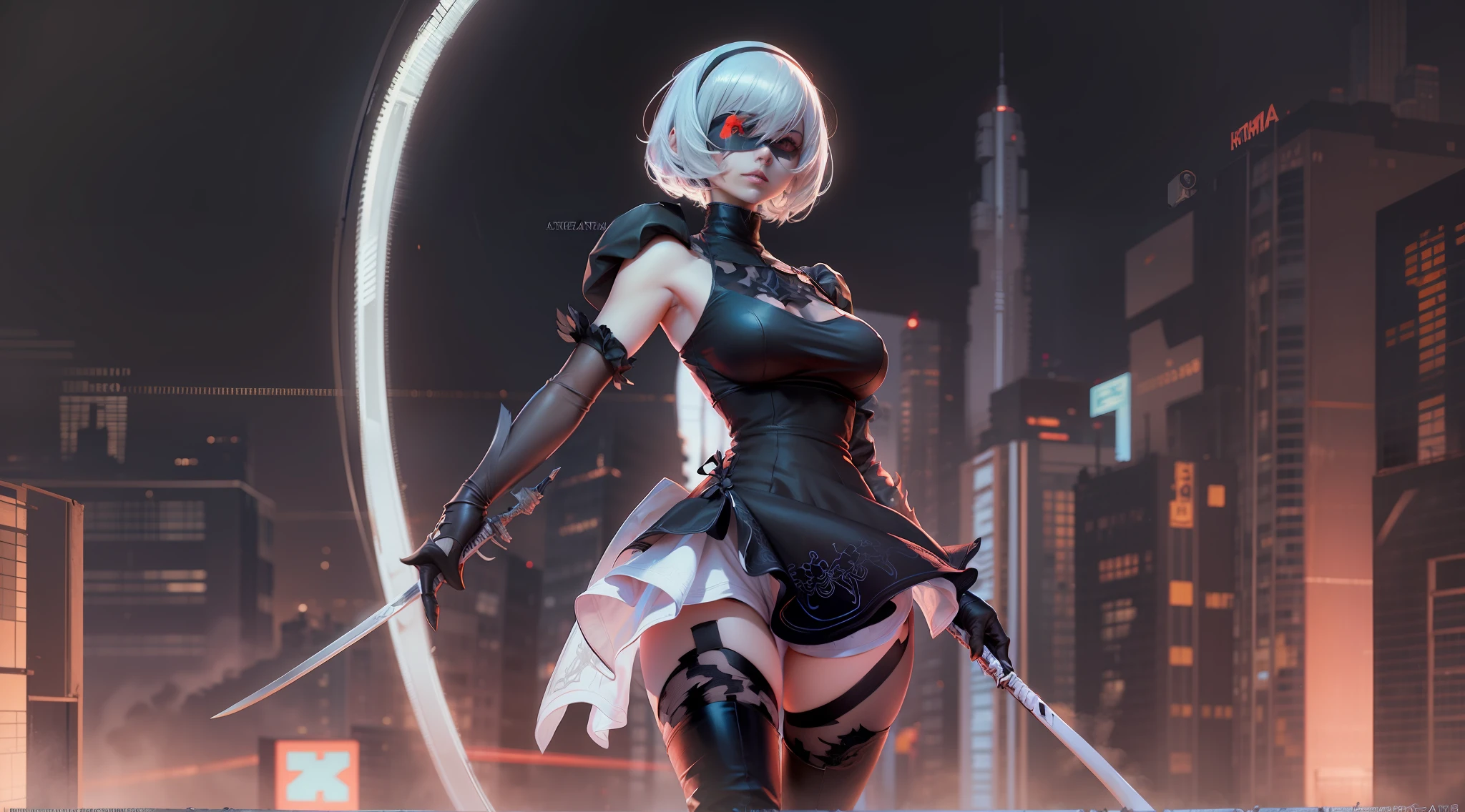 2b nier automata, Yorha Modelo 2, cana, Falda muy, muy corta, ultra realista, kinematics, 8K ultra detallado, Ciudad del desierto por la noche, They are smiling, Chica de anime con espada y espada en la ciudad por la noche, Anime Arte cyberpunk, Arte digital cyberpunk anime, arte de anime cyberpunk, Cyberpunk futurista neo, Anime cyberpunk moderno, Digital Cyberpunk - Arte Anime, estilo de arte cyberpunk, Chica de anime cyberpunk, Anime Cyberpunk, cyberpunk themed art, Chica femenina de anime cyberpunk, cyberpunk 2 0 y. o Chica modelo, Arte digital cyberpunk, Cyberpunk anime chica mecha