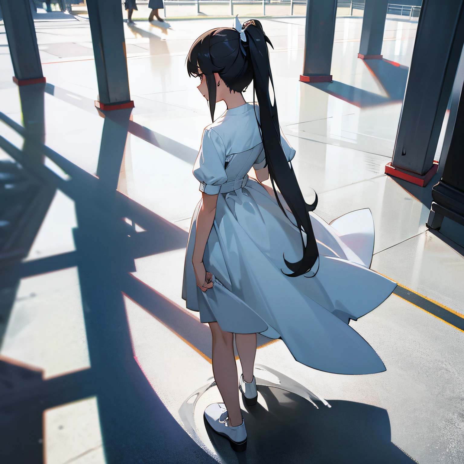 High ponytail，teens girl，Back Shadow，Little white dress，Full body photo，Separate scenes --auto
