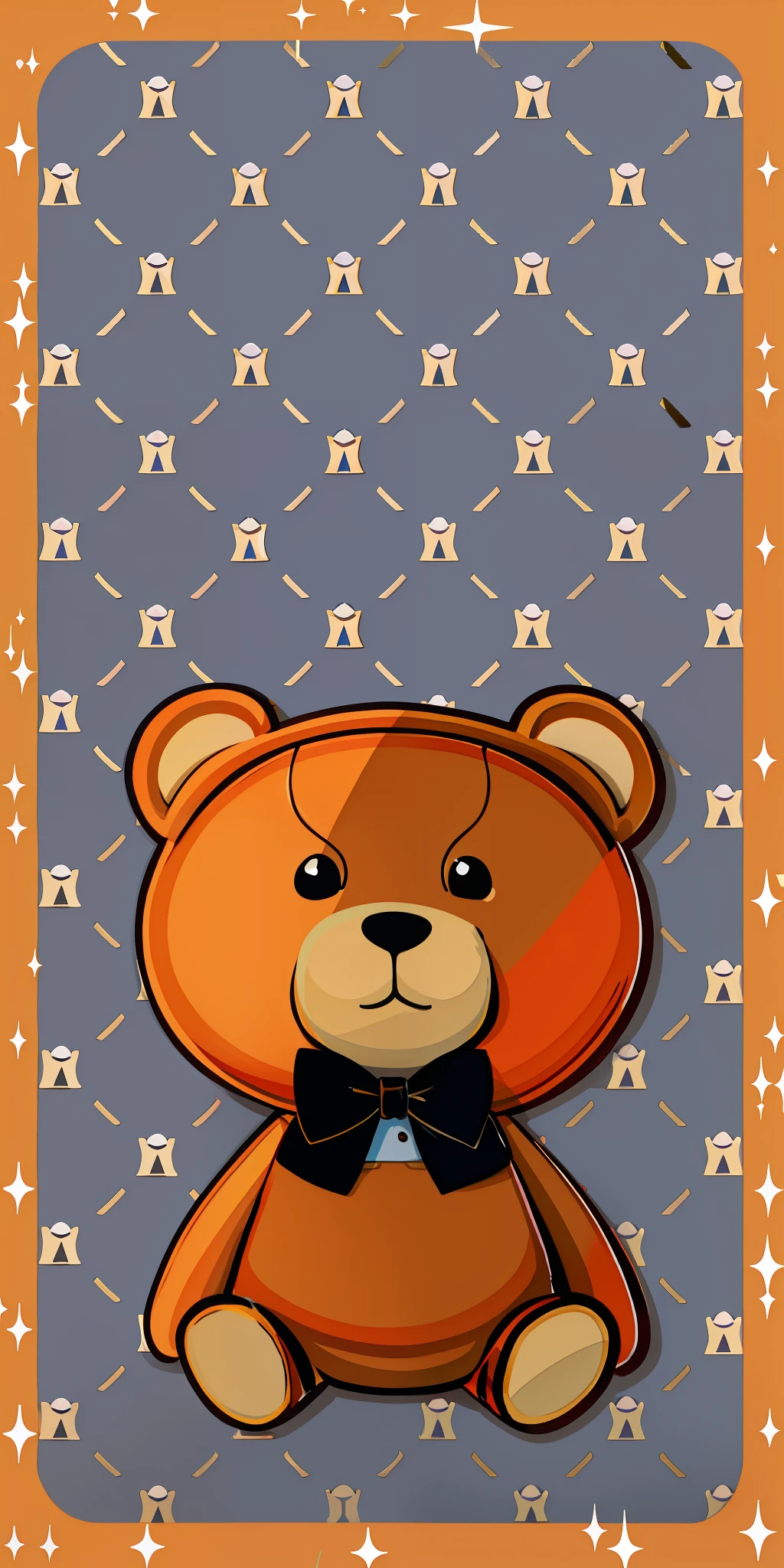 There is a brown bear,Bow tie on blue background, the wallpaper!, brown bear, portrait of anthropomorphic bear, komono, made with illustrator, made in adobe illustrator, wallpaper - 1 0 2 4, bearbrick, sea bass, toy bear, author:Matsumoto Taiyo, half bear, with blunt brown border