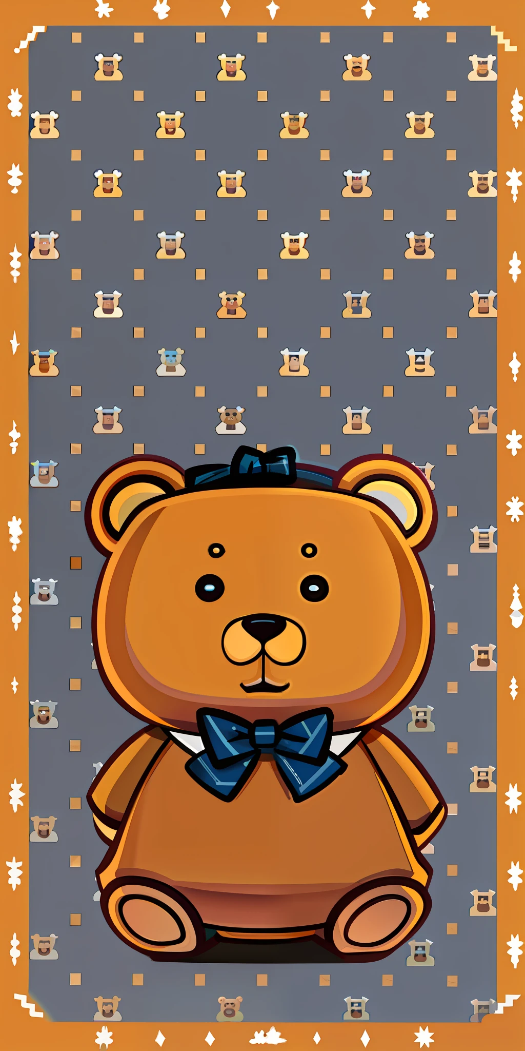 There is a brown bear，Bow tie on blue background, the wallpaper!, brown bear, portrait of anthropomorphic bear, komono, made with illustrator, made in adobe illustrator, wallpaper - 1 0 2 4, bearbrick, sea bass, toy bear, author：Matsumoto Taiyo, half bear, with blunt brown border
