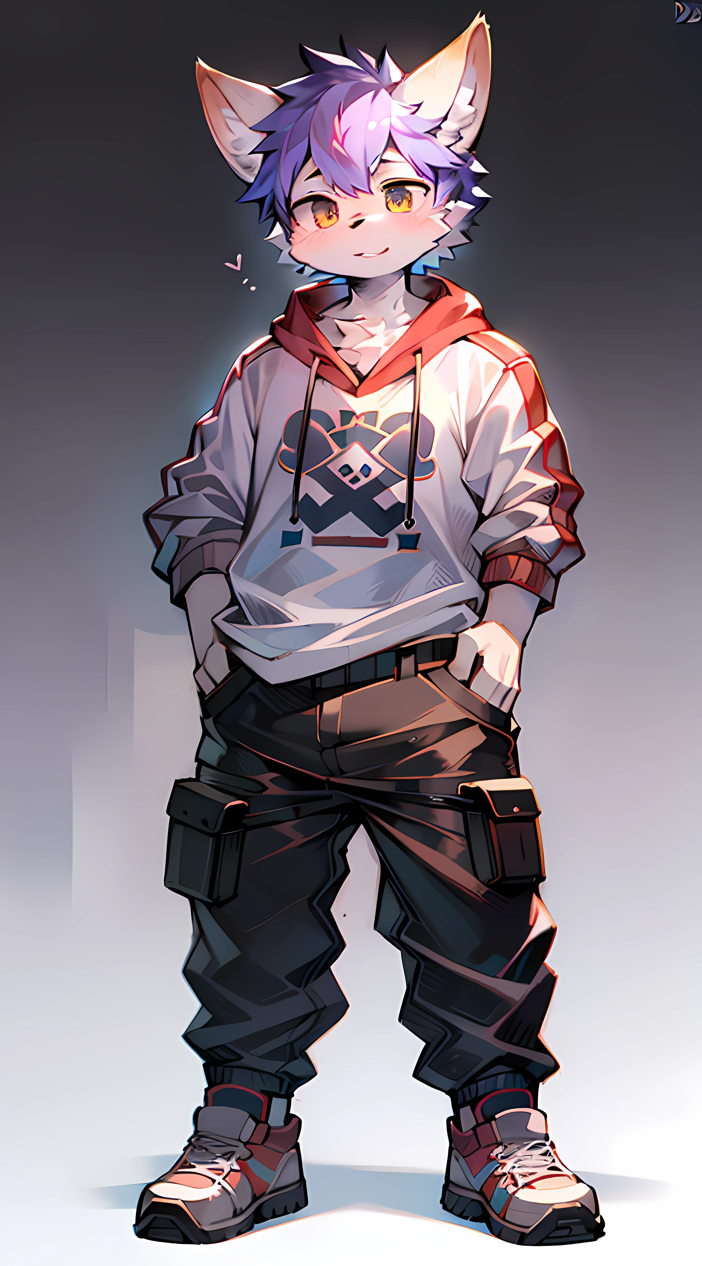 full body Esbian　From head to shoes　Shota　Raise bangs　No bangs　The right outfit　Dobodobo Pants　Oversized high-cut sneakers　Beastman　White ears　Hybrid of wolf and man　kawaii　Deformed　White background　　Stand up straight　Highest image quality　８K　Straight in front　Put your hands down