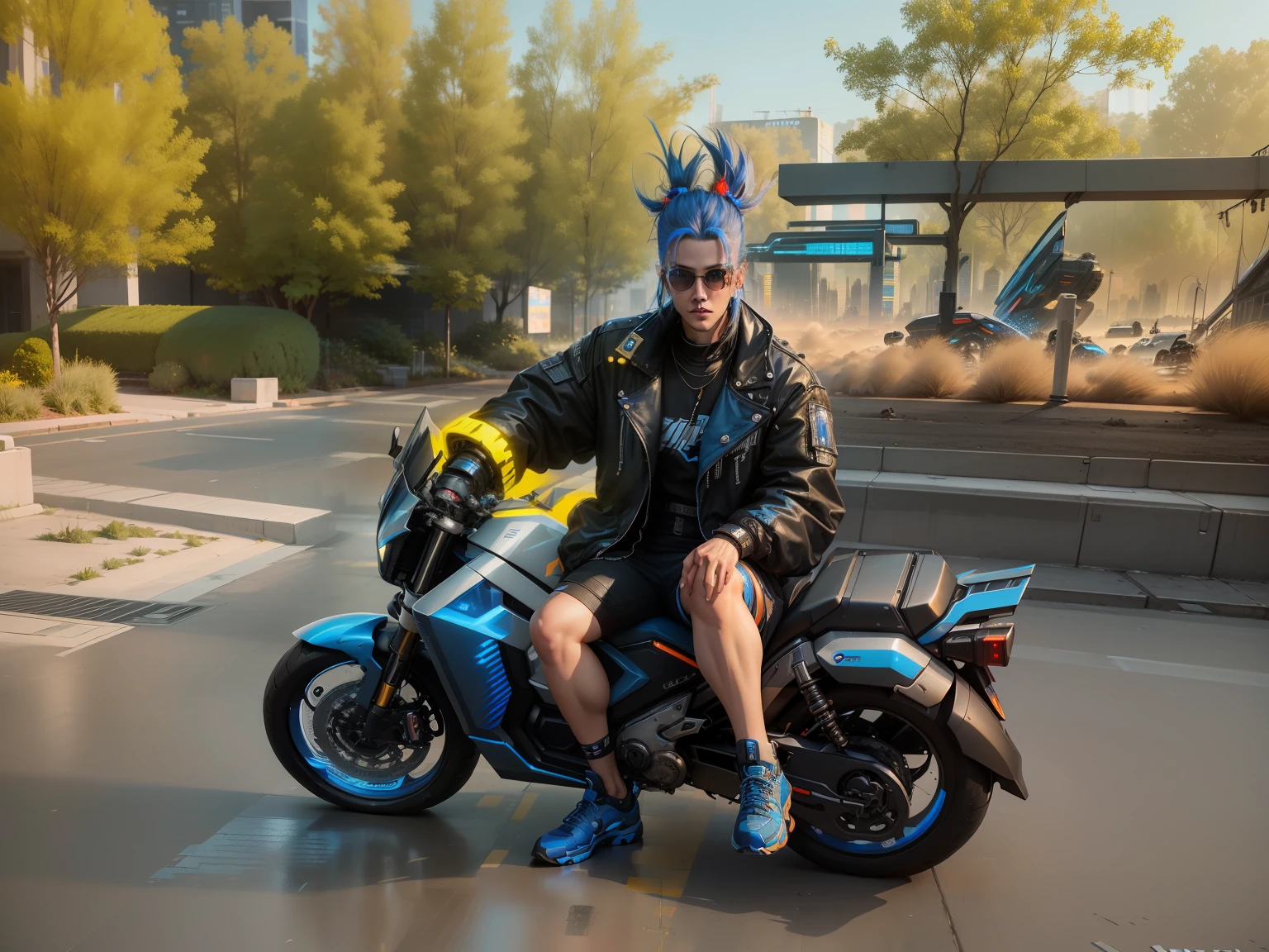 (high qulity, cyber punk perssonage, high-class, Magic, ultra-realistic realism, Technologie):(cyberpunk:1.2),Abstract geometric, dyna, Full of mystery, blue colors(Blue represents technology and futurism),Vertical composition, Modernity, It's like you're in the future。 --auto