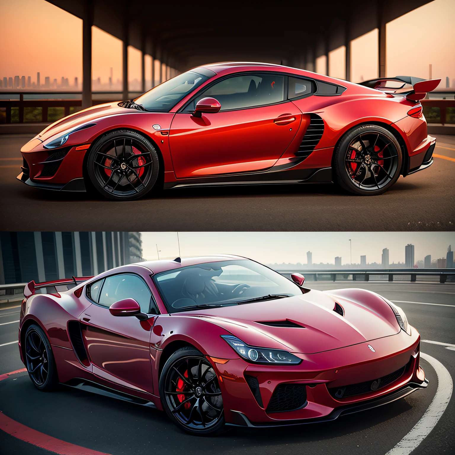 Red sports car,Canton Tower,colorful neon --auto
