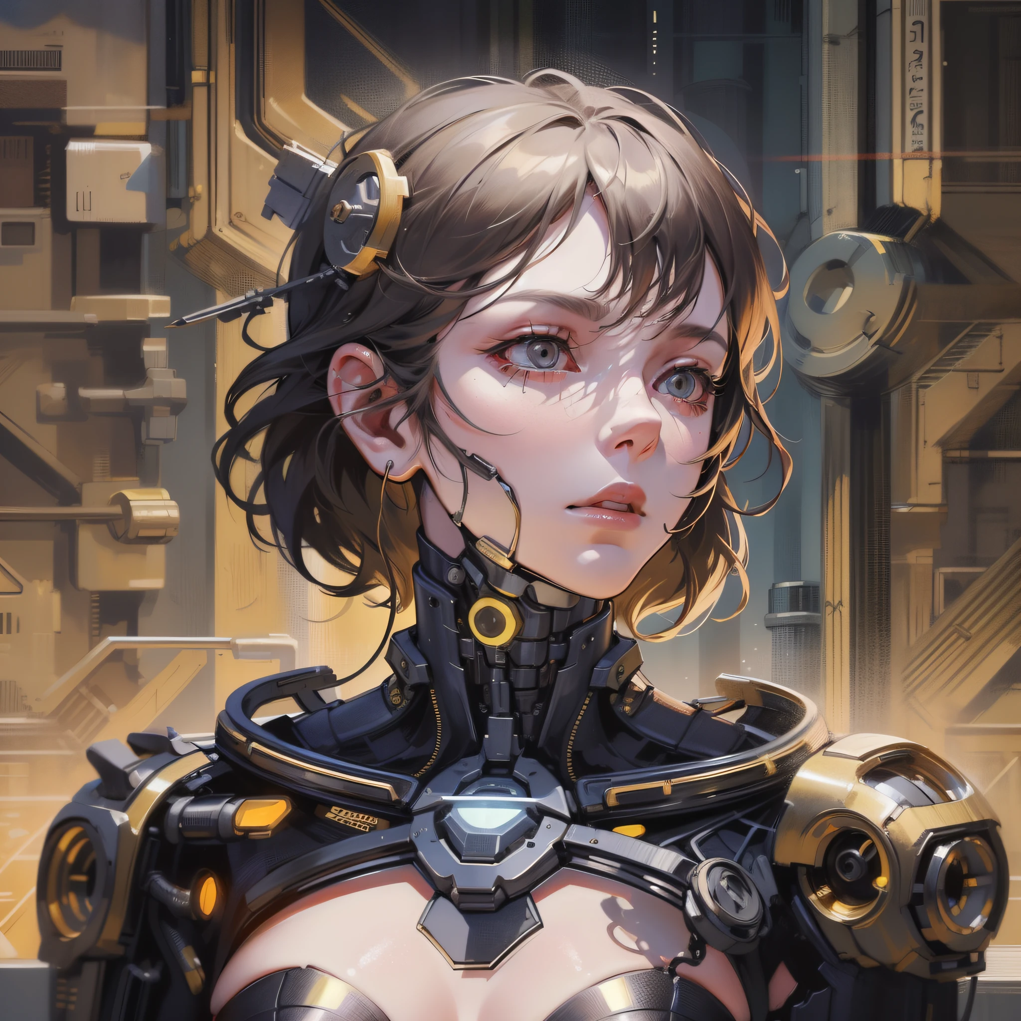 Full-body cyborgs| full-body portraits| Detailed face| 对称| steampunc| Cyberpunk| Cyborg| intricately details| to scale| Hyperrealistic| Cinematic lighting| Digital art| concept-art| MDJRNY-V4 style