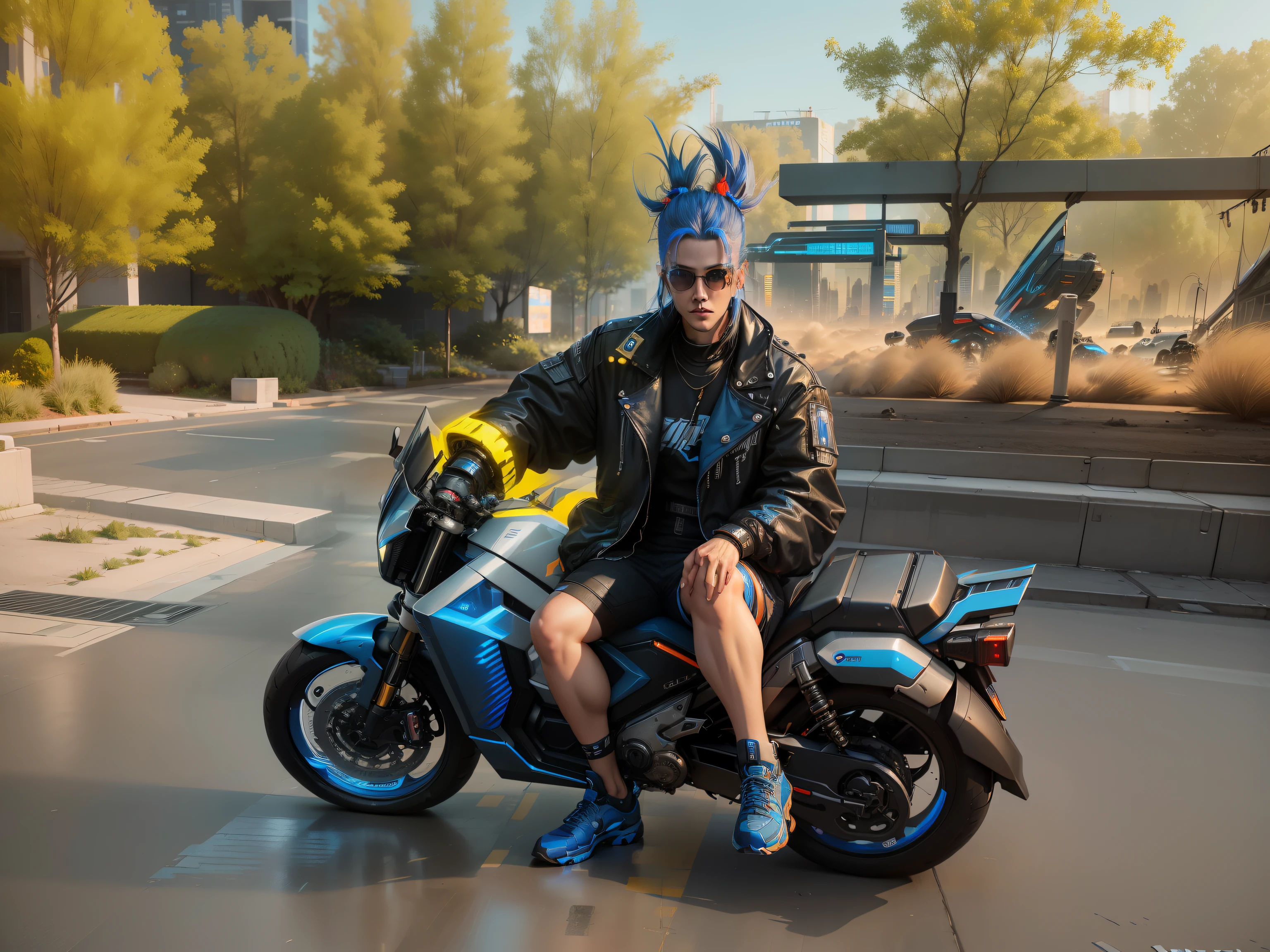 (high qulity, cyber punk perssonage, high-class, Magic, ultra-realistic realism, Technologie):(cyberpunk:1.2),Abstract geometric, dyna, Full of mystery, blue colors(Blue represents technology and futurism),Vertical composition, Modernity, It's like you're in the future。 --auto