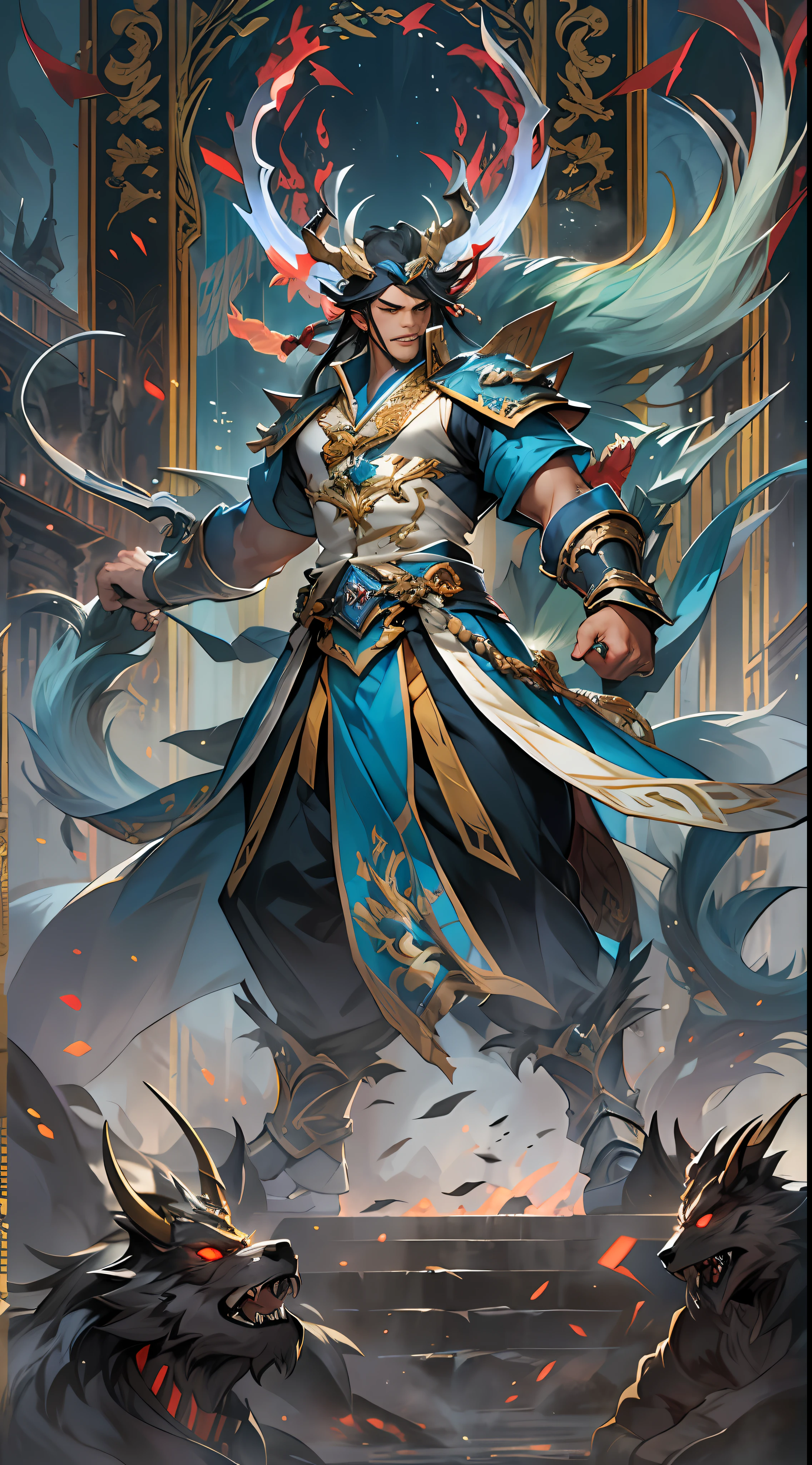 Li Gu exudes an aura of victory, having successfully defeated the invaders. However, there is still a significant gap in strength between them and Li Gu, and the Divine Beast Alliance and the Demon God Alliance have no intention of letting them go, , 32k, best quality, masterpiece, super detail, high details,