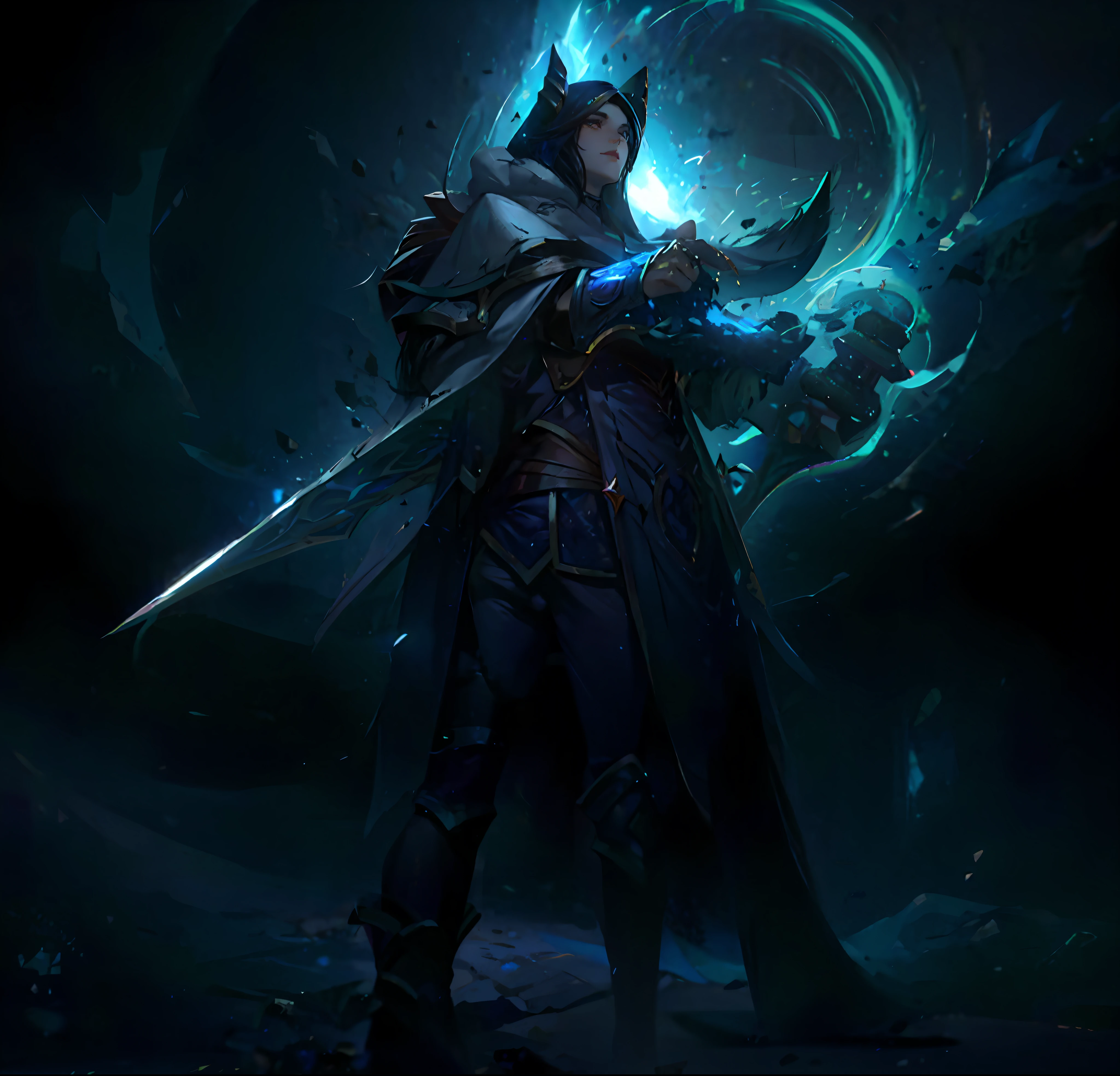 um homem em um manto segurando uma espada e um orbe brilhante, Arte conceitual da Riot Games, League of Legends arcano, Arte conceitual de League of Legends, Arcano de League of Legends, Arte do personagem de League of Legends, por Yang J, arte conceitual arcana, arcano : Liga das Lendas, Personagem de League of Legends, Noturno de League of Legends, roupas vermelhas, casaco vermelhos, trages vermelhos