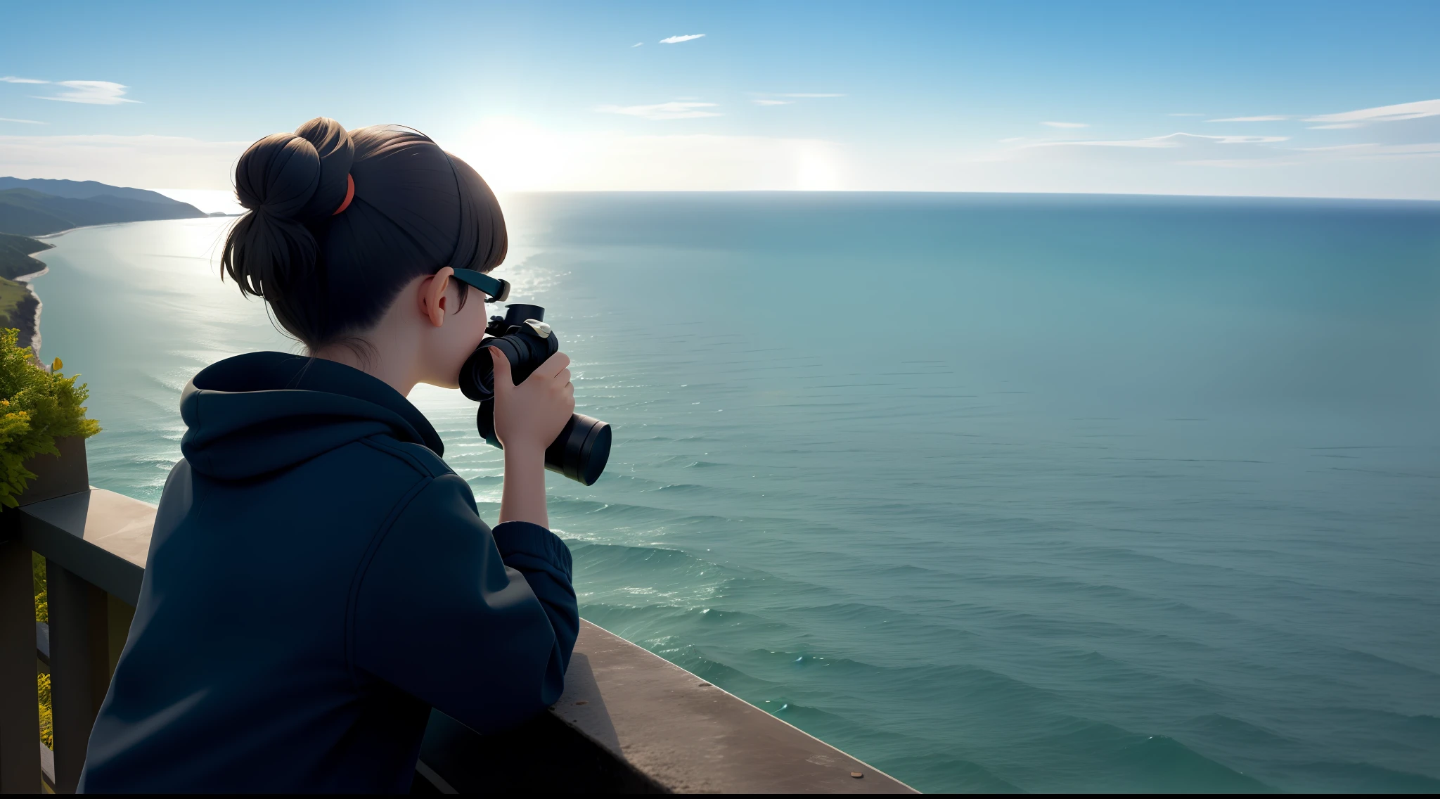 PERSON IN BINOCULARS LOOKING AT THE HORIZON