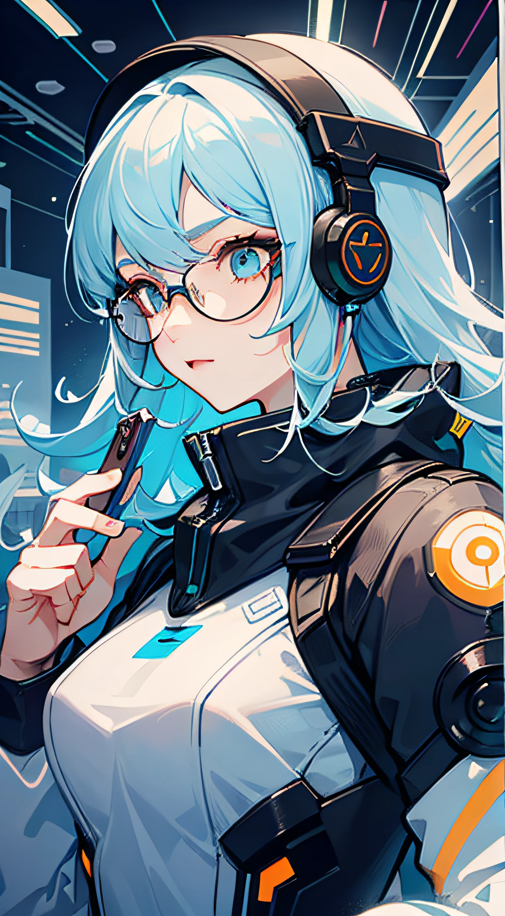 ((tmasterpiece)), ((ultra - detailed)), ((best qualtiy)), 美丽细致的眼睛, Detailed face, The best lighting, The best shades, 1 rapariga,独奏, ((cyber punk style, edge lit, machine arm,Hologram aura,Surreal Science Fiction Art,Future Science Fiction Aesthetics,Flat 2D style)), ((The main colors are blue and green)), Huge light bulb, (Girl inside the screen:1.5),Mobile Paradise,Orange bulb,A world made up of mobile phones,Gamepad,VR glasses,Virtual screen, freckle, Cold nose, (((Buble))), illustration,japanese inspired, (highly detailed), Whirlpool effect,Pale yellow long dress,voluminous hair,sideface,Three-quarters of the side of the face,Side close-up,Overwatch,Side girl,sci-fy,Half sideways,Not all tests,There is texture,Tech Style,Future wind,Be creative,The best pose,Excellent standing posture,Don't mess around