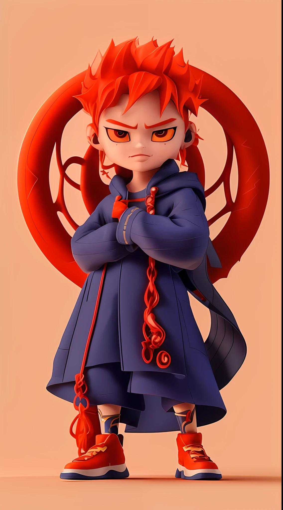 Anime character with red hair and glasses standing in front of circular background, anime styled 3d, Stylized anime, demon slayer rui fanart, Anime Stylization, anime style character, pop japonisme 3 d ultra detailed, Anime style. 8K, 3 d render stylized, handsome japanese demon boy, 3 D rendering character art 8 K, demon slayer artstyle