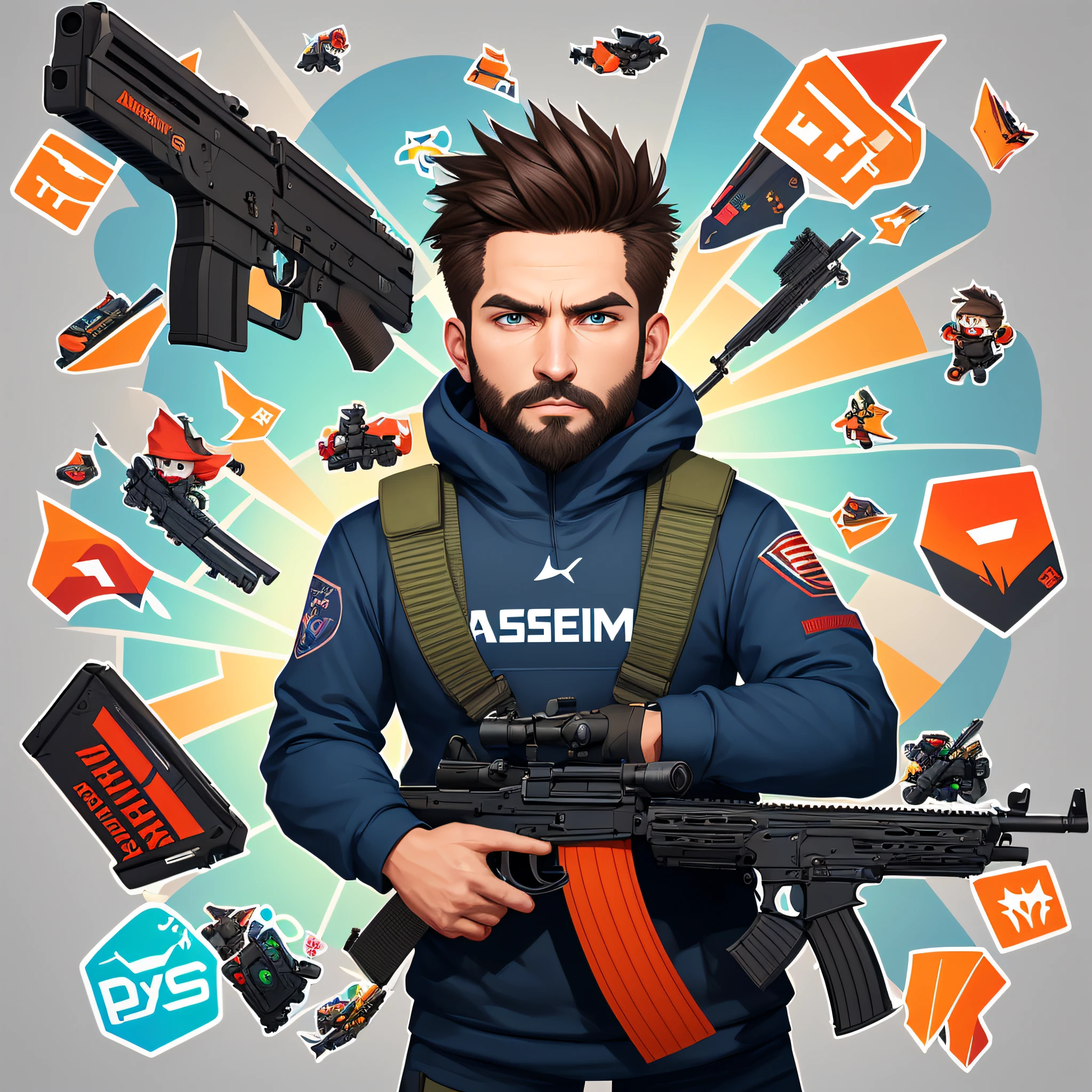 Adesivo 2D da equipe CSGO, armas pesadas AK-47, design de adesivo do telegram, sticker illustration, Telegrama Sticker, design de adesivos, Streamer do Twitch
