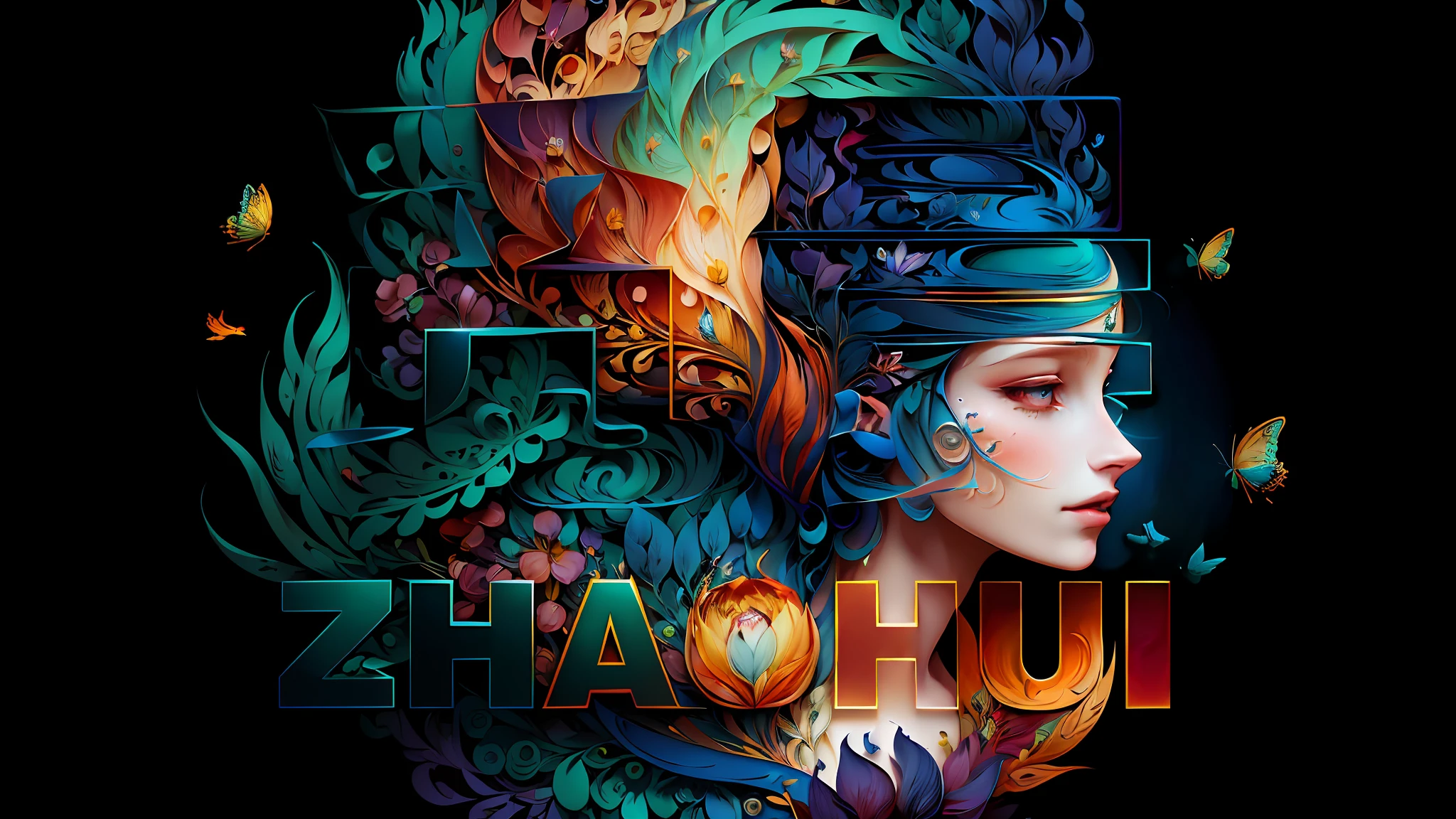 (Illustration:1.3) flathearth (by Artist Anna Dittman:1),spring, paper art, 3d rendering, colorful, beauty side face, phoenix, flowers, butterflies, lines, best quality, detailed details, masterpiece, official art, cinematic lighting effects, 4K,
