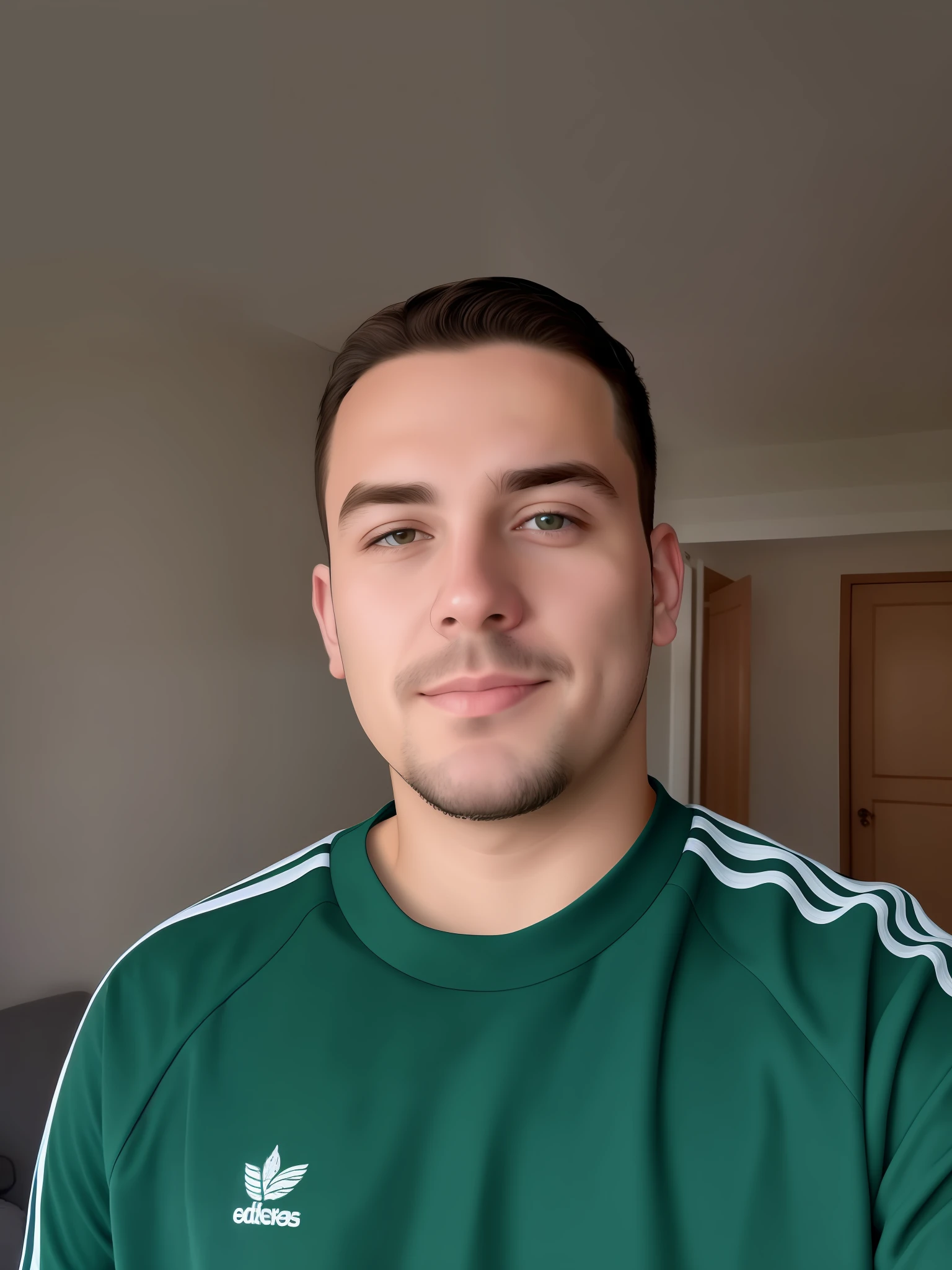 There is a man who is standing in a room with a green shirt, Streamer do Twitch / Jogador Ludwig, foto de perfil profissional, em torno de 1 9 anos, Fotografia selfie 8k, imagem frontal, irish youtuber, restolho curto, ligeiro restolho, Retrato tirado 8 K, Michal, Forrest em segundo plano, foto de perfil headshot, com uma barba pequena