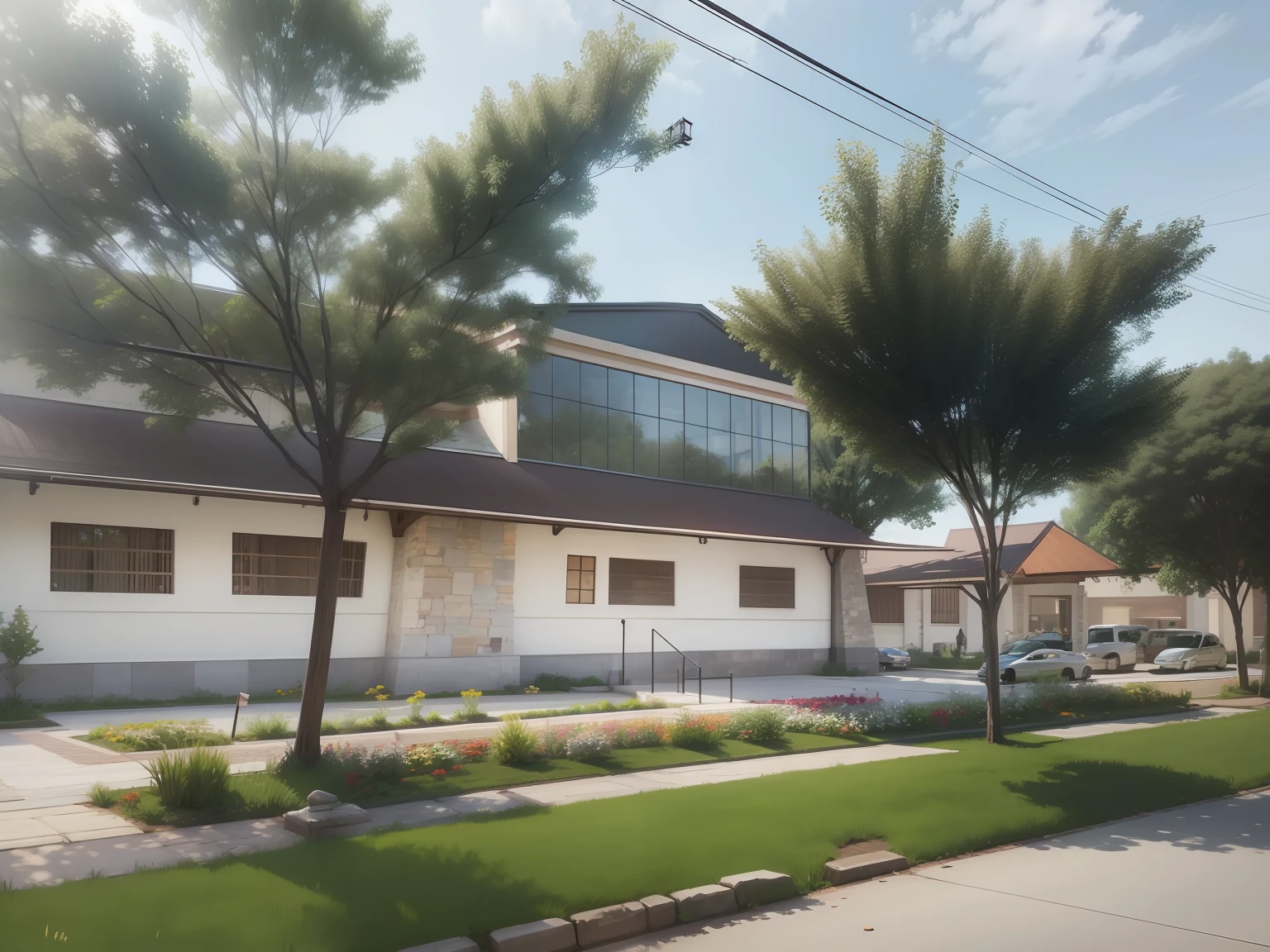 Beautiful countryside,Rustic architecture,Mall,Flowers and trees,Realiy,Renderings --auto