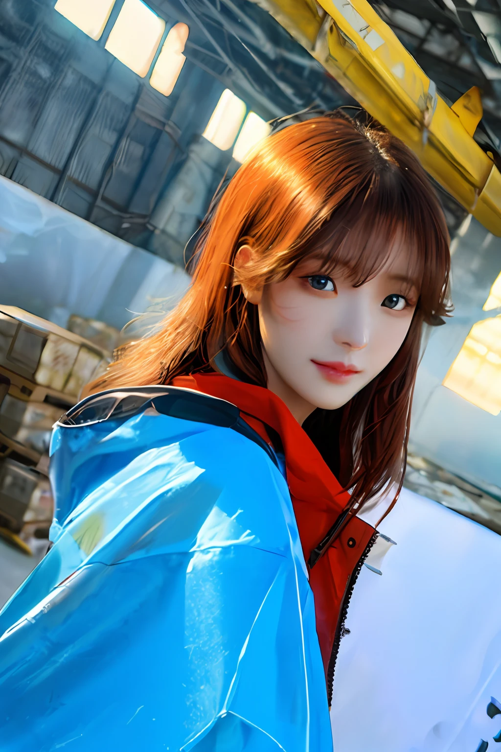 （1girl：1.3）， 独奏， （（（very vey very detailed face））），（（very detailed eyes and faces））），beatiful detailed eyes，Body parts__，offcial art，Unified 8k wallpaper，ultra-detailliert，Beautiful and beautiful，big breasts beautiful，tmasterpiece，best qualtiy，primitive，tmasterpiece，ultra fine photos，best qualtiy，超高分辨率，photorealistic realism，rays of sunshine，full-body portraits，stunningly beautiful，，dynamicposes，delicated face，vibrant eyes，（from the front side）， She wears a mech suit，Red and black color scheme，Very detailed abandoned warehouse background，详细的脸，detailed complex busy background，untidy，opulent，milkyW，highly detailedskin，Realistic details of skin，Visible pores，Clear focus，volume fog，8k uhd，digital SLR camera，high qulity，filmgrain，White skin of the，photo-realism，lomography，A huge metropolis of the dystopia of the future， look from down，semi transparent