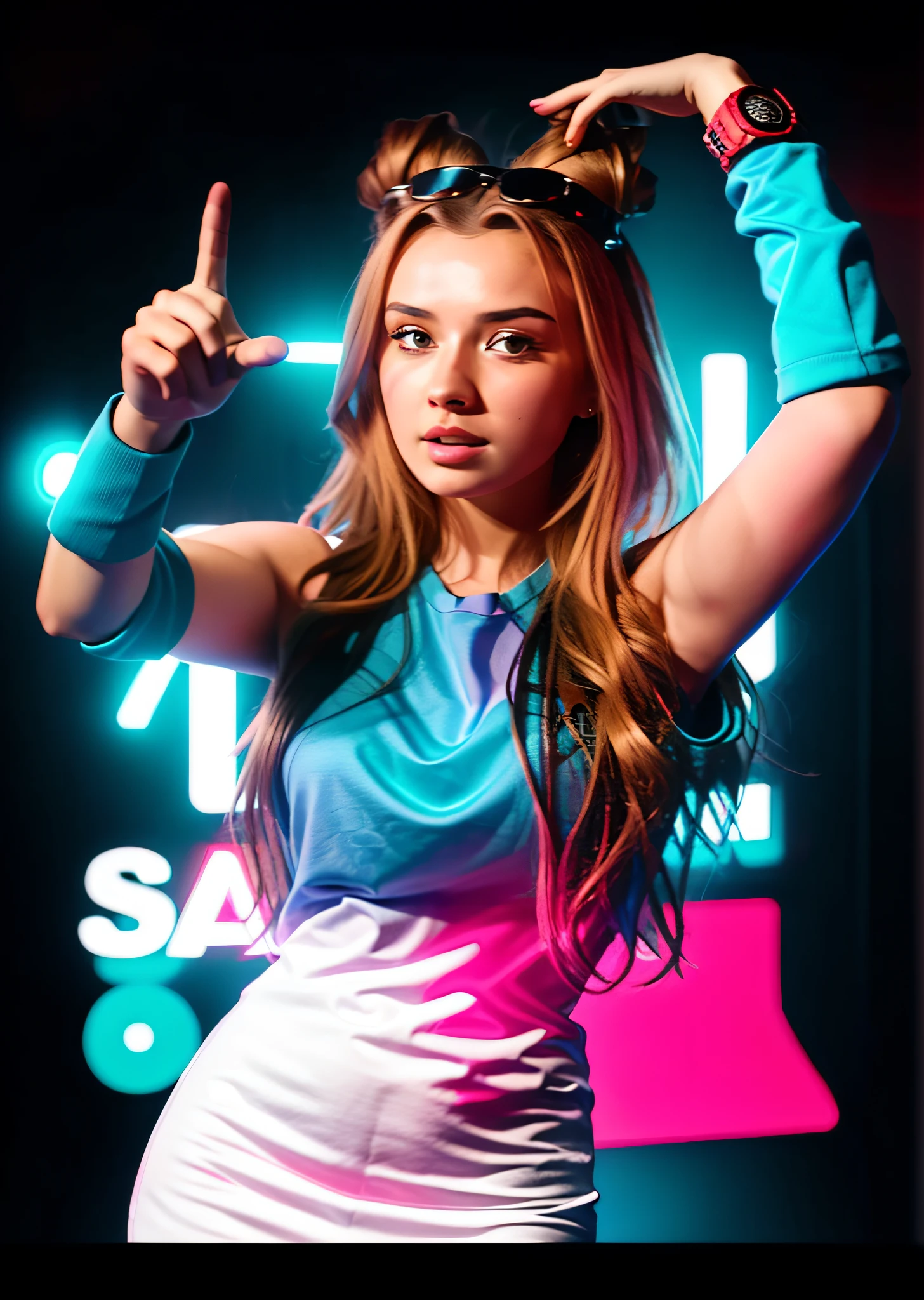 there's a woman pointing with her index finger with both hands forward TikTok, Imagem UHD do TikTok 4K, trending on tiktok, tiktok video, 8 mil'', 8k'', 8k)), 8k highly detailed ❤️🔥 🔥 💀 🤖 🚀, trending on 8k, Viktoria Gavrilenko, 4 mil''