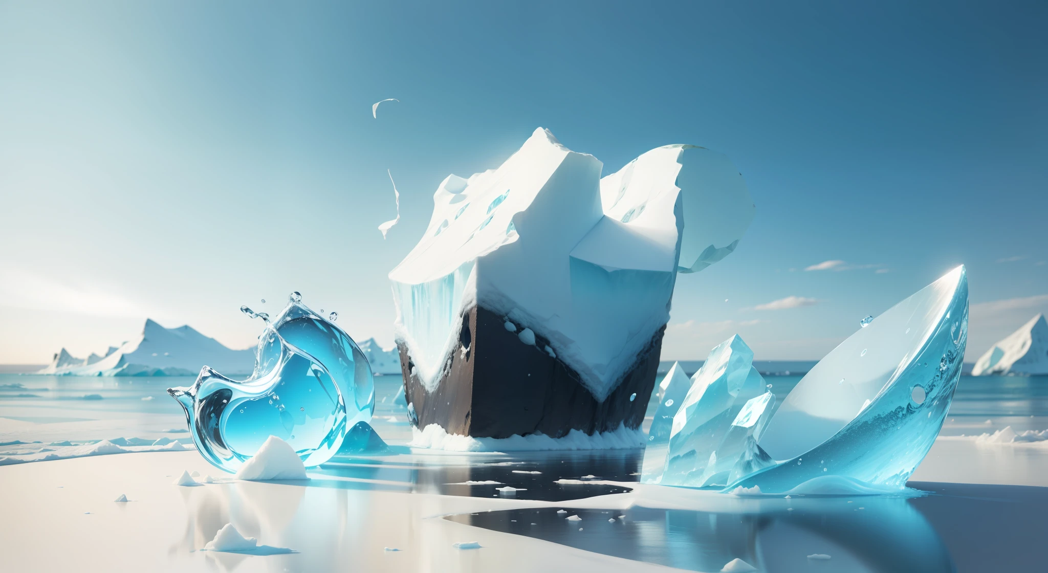 Arctic ice,No object is on it,Icebergs surround the ice