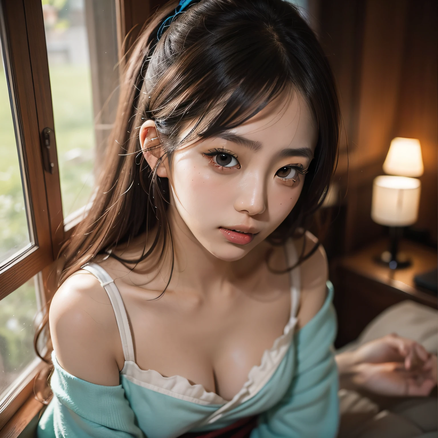 A Japanese Lady、20 generations of beauties、Wearing a light nightlier、Bust: 90cm、Bedroom at night