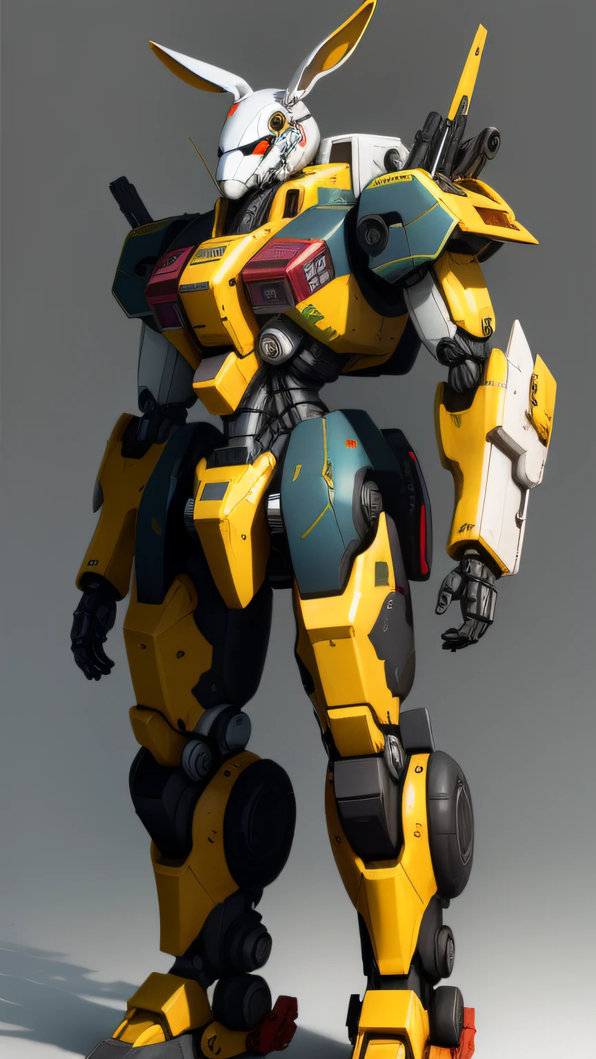 Close-up of a robot with a white body and red eyes, Mecha suit, full body mecha suit, Mech suit, Full body mecha, painterly humanoid mecha, mech robot futuristic, Mecha Inspiration, Humanoid mech, mega humanoid mech, Yellow mech, mech body, Concept robot, Rabbit mech，Mecha armor, hard surface 3 d