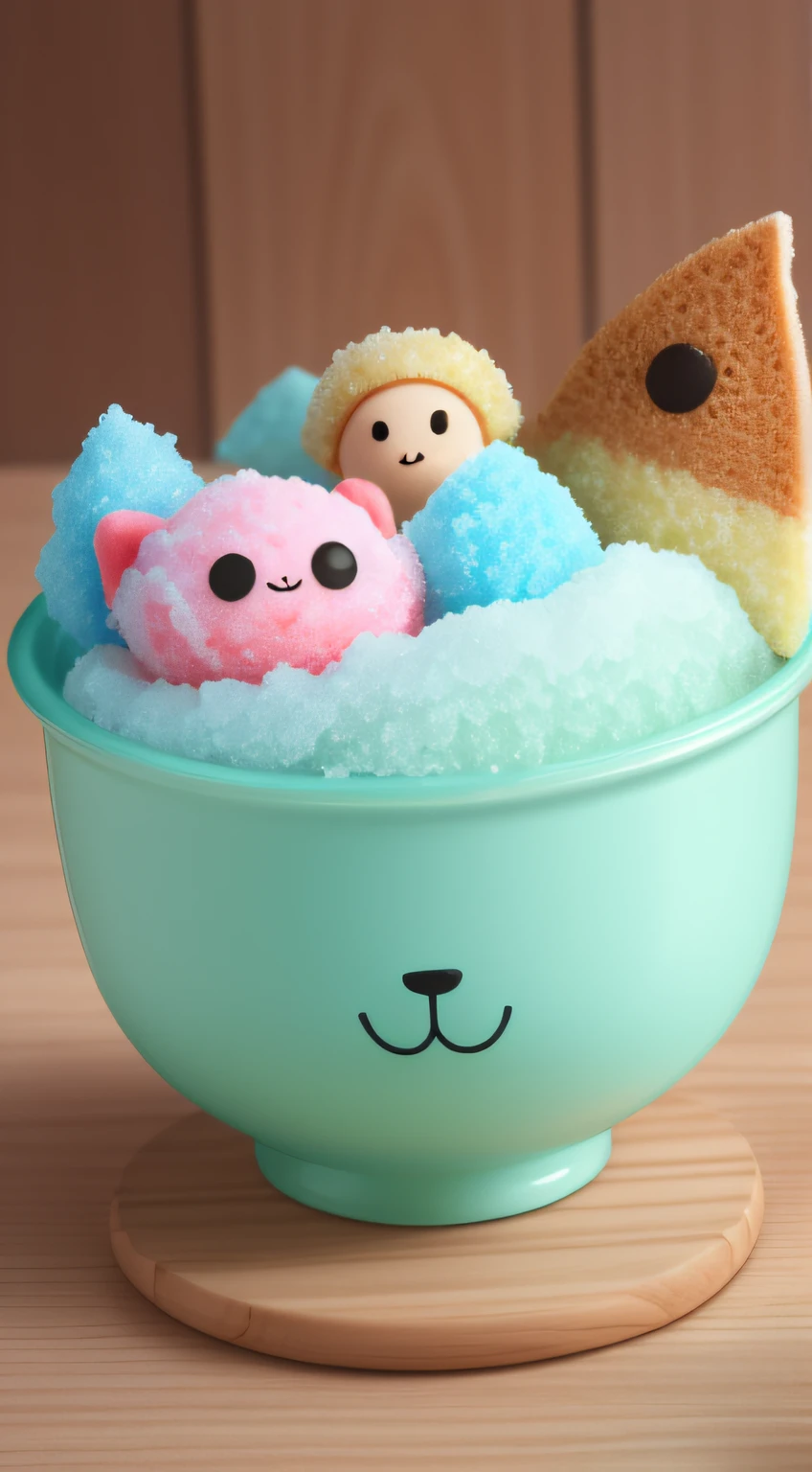 Cute characters lurking in a shaved ice vessel
