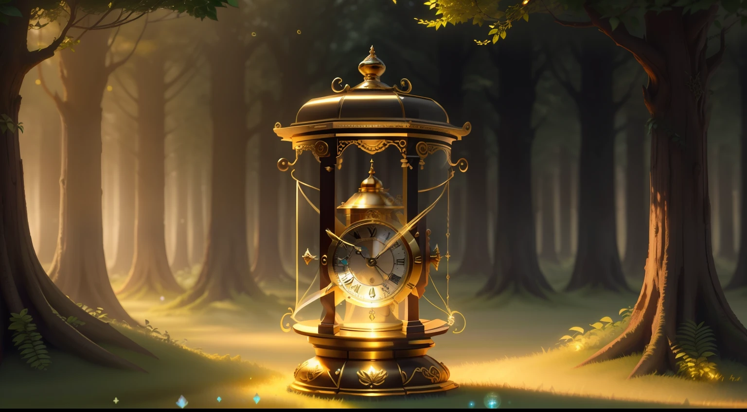 Photo of a large hand holding an antique gold watch, flores, magia-fantasia-floresta, arte digital, most amazing art in the world, ((sem humanos)), Light Volumetric, cores suaves equilibradas, forest scenario, videiras, uhd, render de octanas 8k, magica, Awesome, ethereal, intrincado, design intrincado, ultra sharp, sombras, cores mais frias, trend in CGSociety, olhos brilhantes, ((melhor qualidade)), ((obra-prima)), (detalhado), antique clock