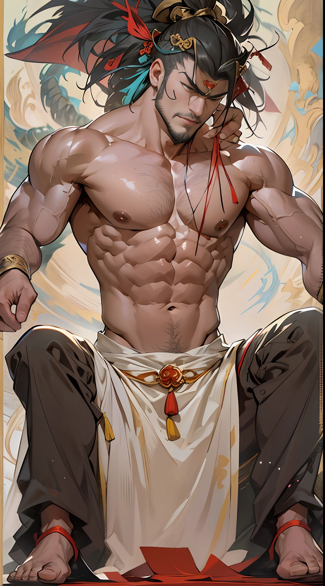 A tall man stood in the square of Dragon Kingdom, exuding a powerful aura. He arrogantly lifted his foot and stepped on Yuan Jie, showcasing his unparalleled strength. The entire square trembled, and the audience was amazed, greatly appreciating Li Gu's display of immense power. , 32k, best quality, masterpiece, super detail, high details,