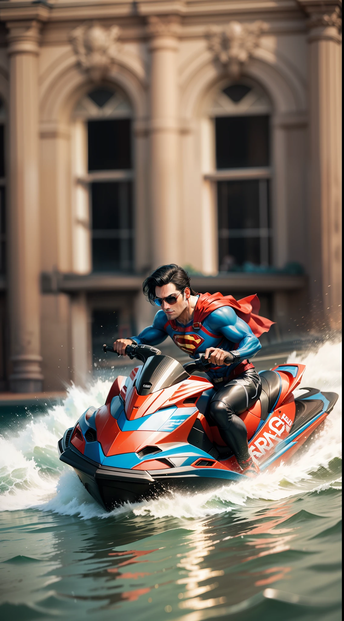 superman riding jet ski