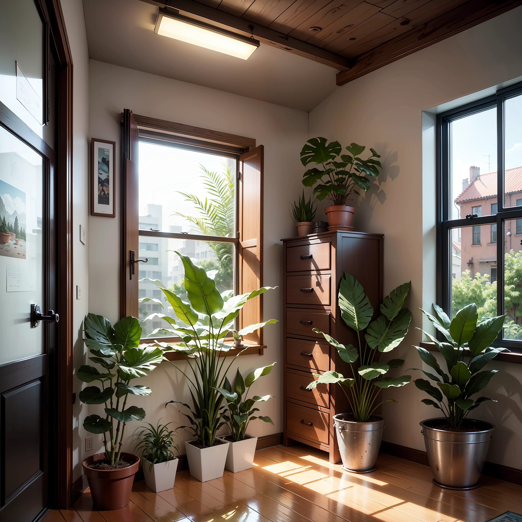 There was a room,There is a pot of plants on the table,interior background art, --auto
