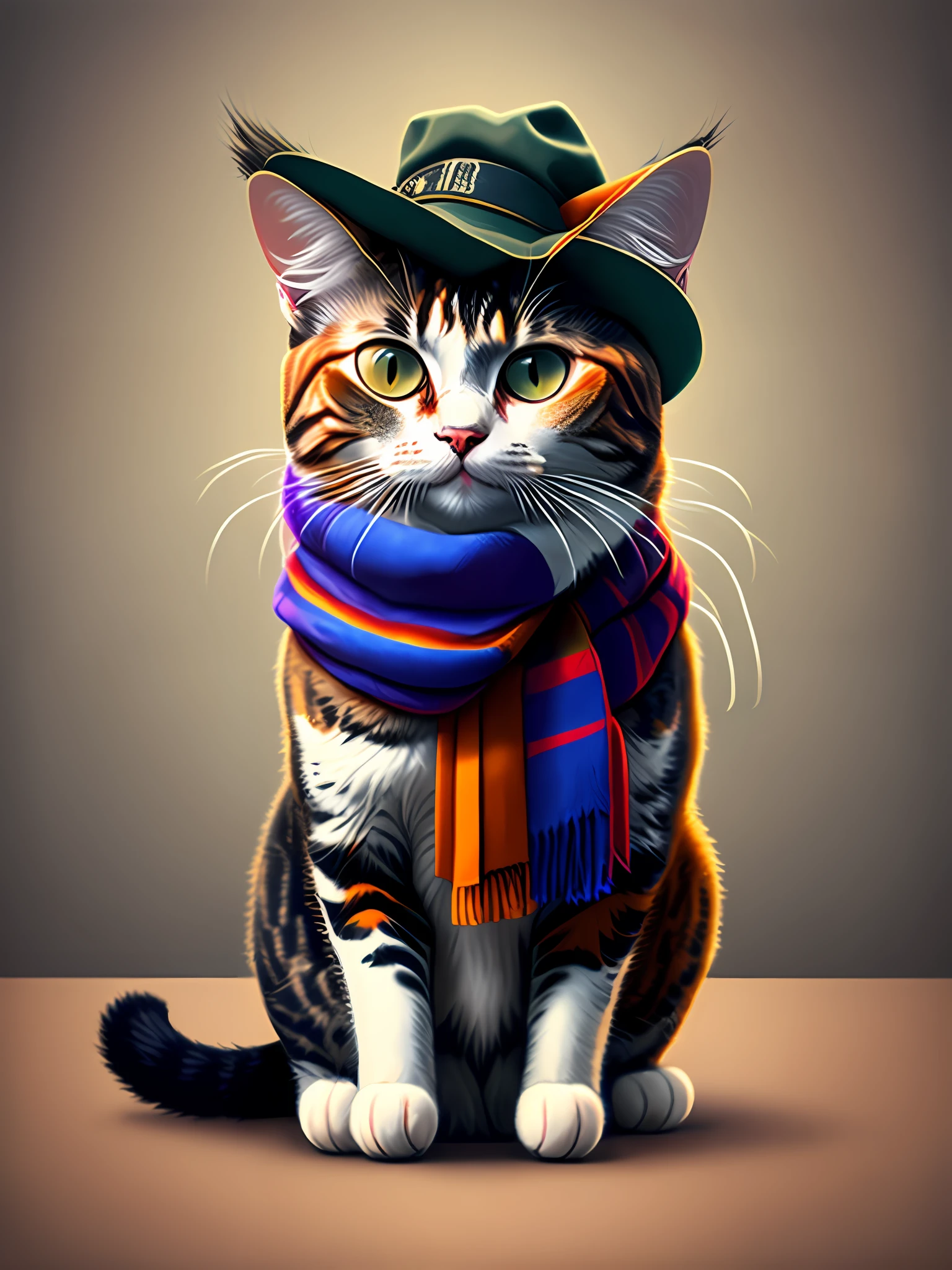 a painting of a cat wearing a hat and scarf, trend in art station, dressed in punk clothing, hyper realistic detailed render, british gang member, urban style, intimidating pose, planet of the cats, trendy clothes, urban samurai, meow, west slav features, 8 1 5