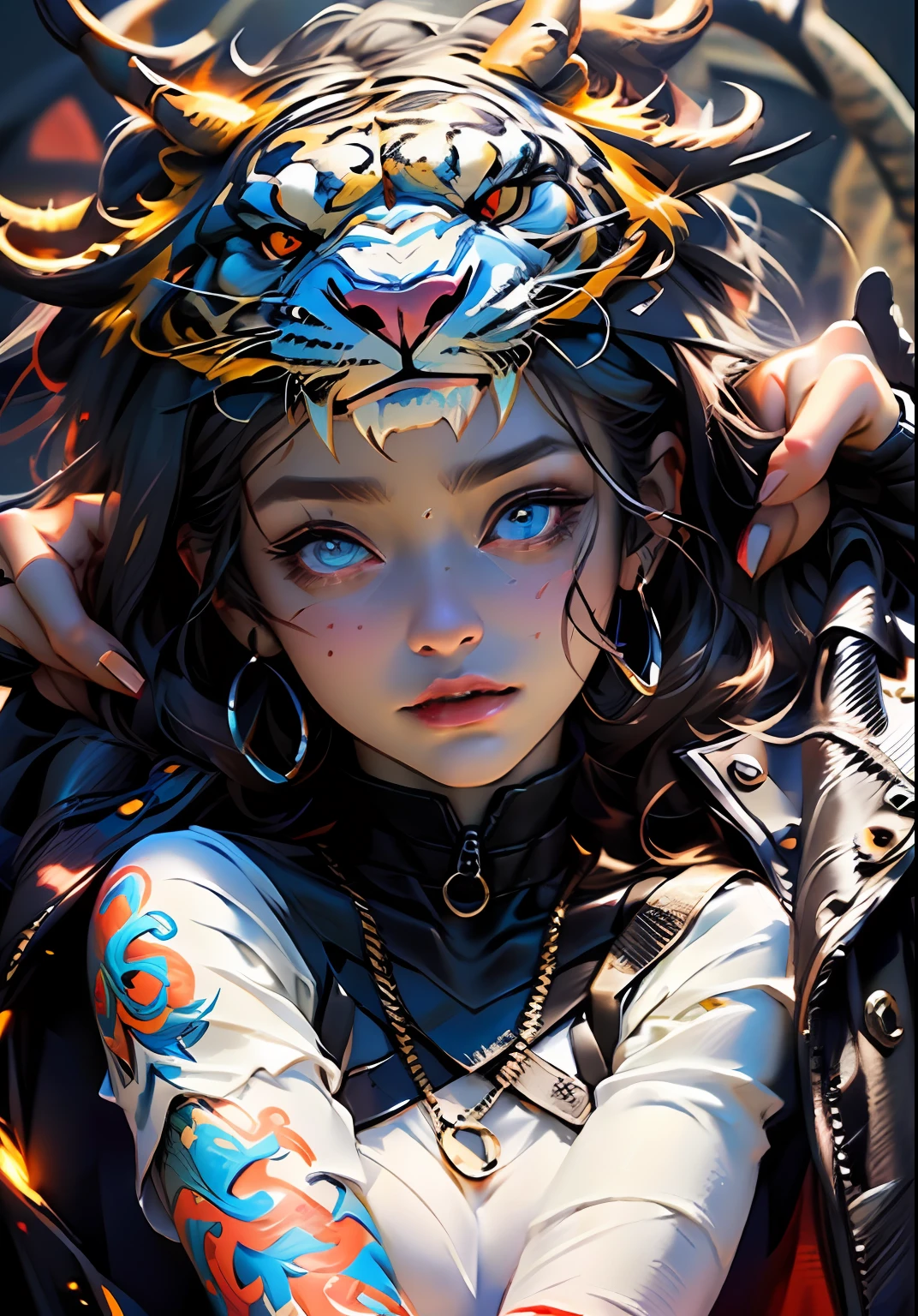 ((Masterpiece))), ((Best Quality)), ((Ultra Detailed)), (Surreal), (Highly Detailed CG Illustration), Cinematic Light, Realistic, Very Beautiful Young Lady, Sexy, Big Breasts, Light Makeup,, Intricate Details EABA, Red Cloak, Spear