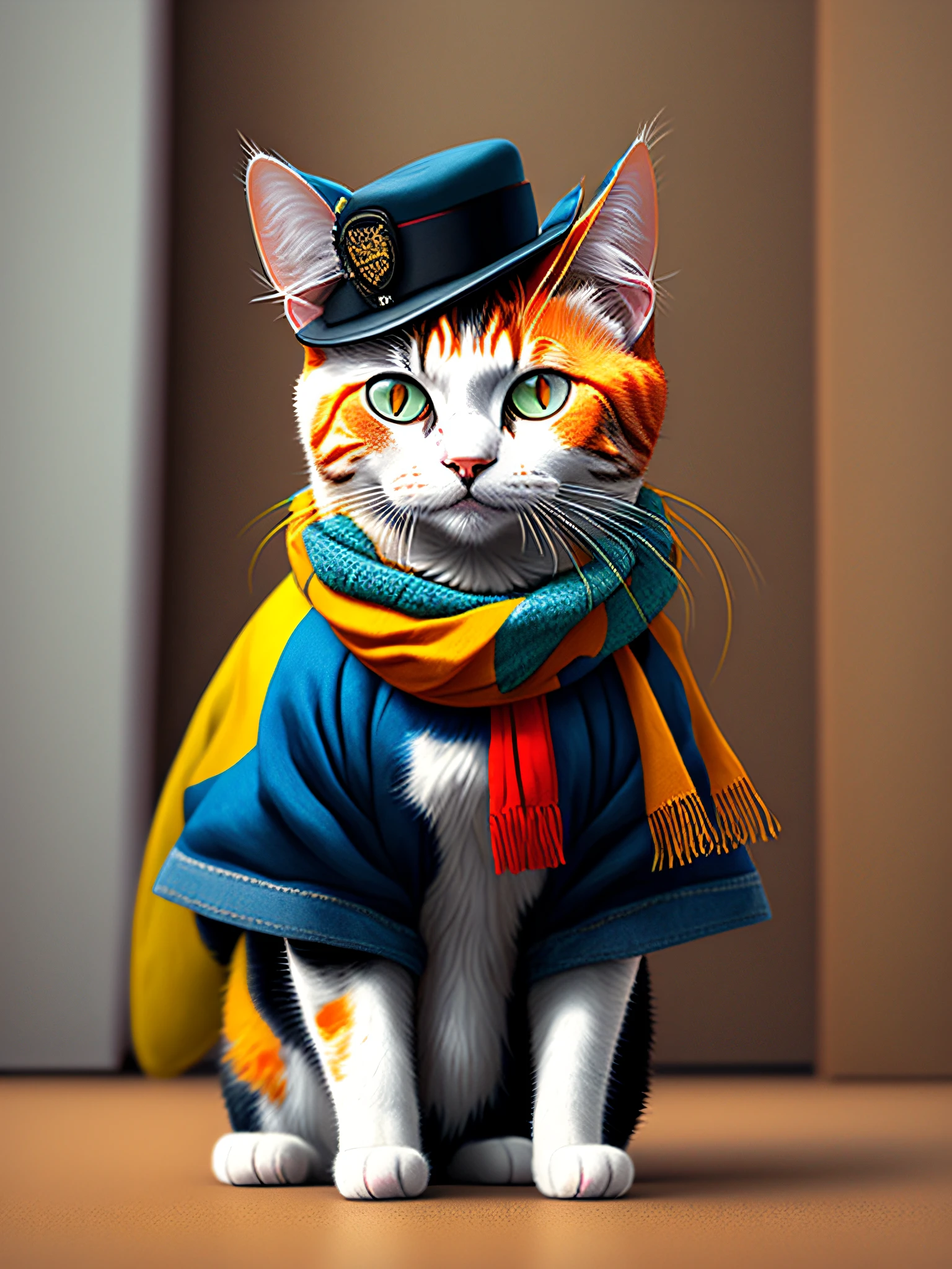 a painting of a cat wearing a hat and scarf, trend in art station, dressed in punk clothing, hyper realistic detailed render, british gang member, urban style, intimidating pose, planet of the cats, trendy clothes, urban samurai, meow, west slav features, 8 1 5