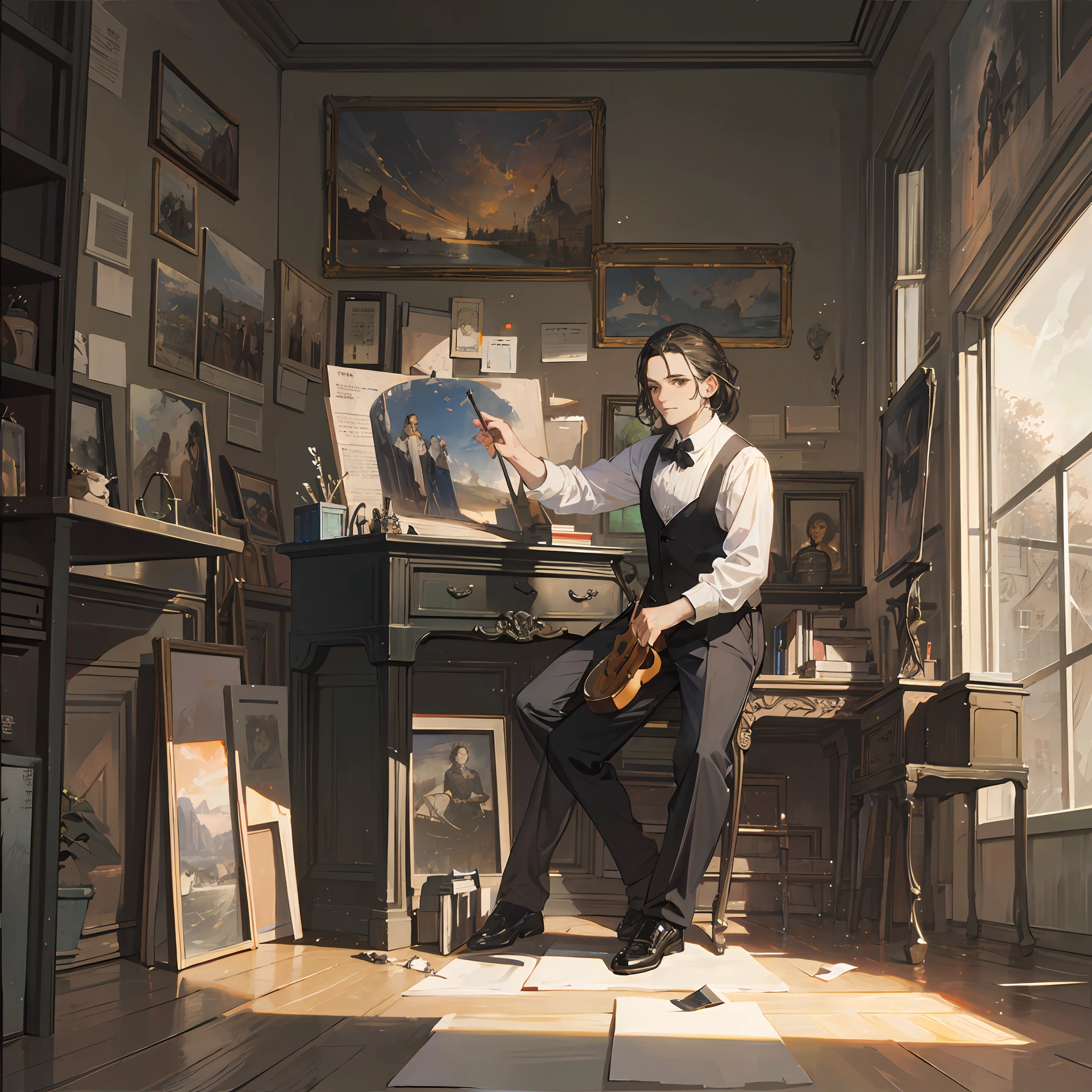 Edgar Bundy: Antonio Stradivari working in his studio, ano 1893.