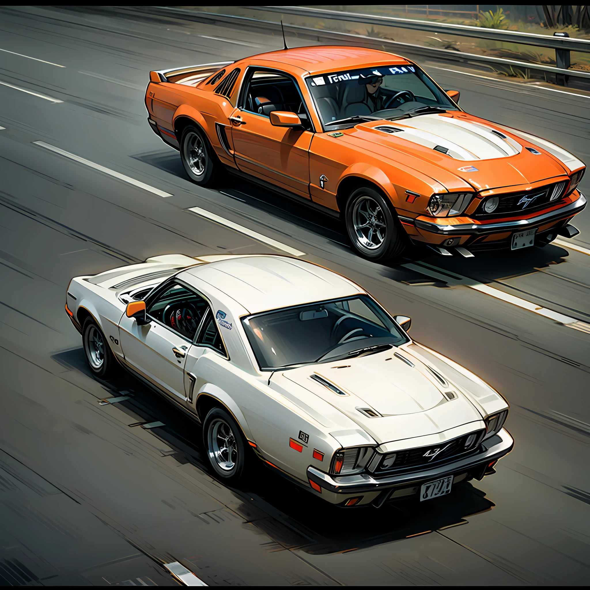 Track painted Ford Mustang galloping on the road --auto