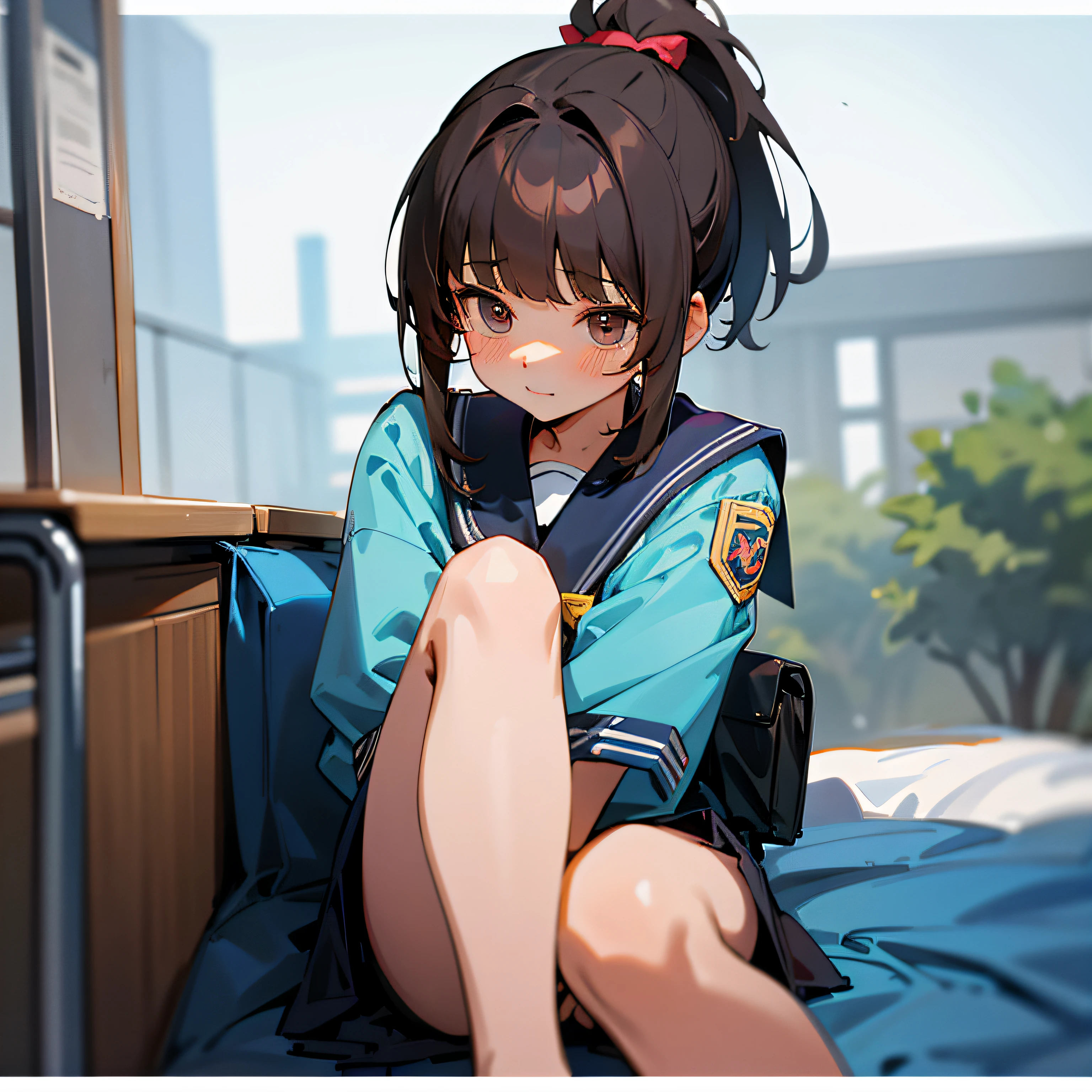 Bazi bangs, cute, youth, school goddess, first love, brunette ponytail --auto