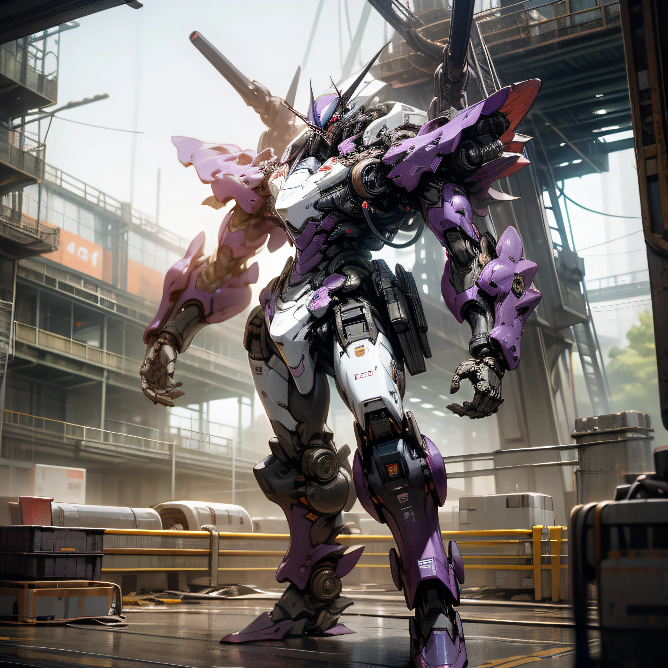 (EVA 01), evagod:1.1), evagenlion, concept design, Sci-fi character design, scientific fiction, giant robots, Advanced metal and ceramic mech, Accurate EVA 01 head details, high - tech, Huge robots, (exteriors, Skysky, clouds), globalillumination, rim-light, rendering by octane, Ray traching, 4k, best qualtiy, tmasterpiece, A high resolution, highly detailed, Scientific anatomy, carbon fibers, Titanium Alloy, hyper realisitc, parfect anatomy, Beautiful Tokyo-3 background, CG,Solidarity,Wallpapers,afofuturism,epic sense,The end of the world,Sci-fi fighter,Giant machinery,right perspective --auto