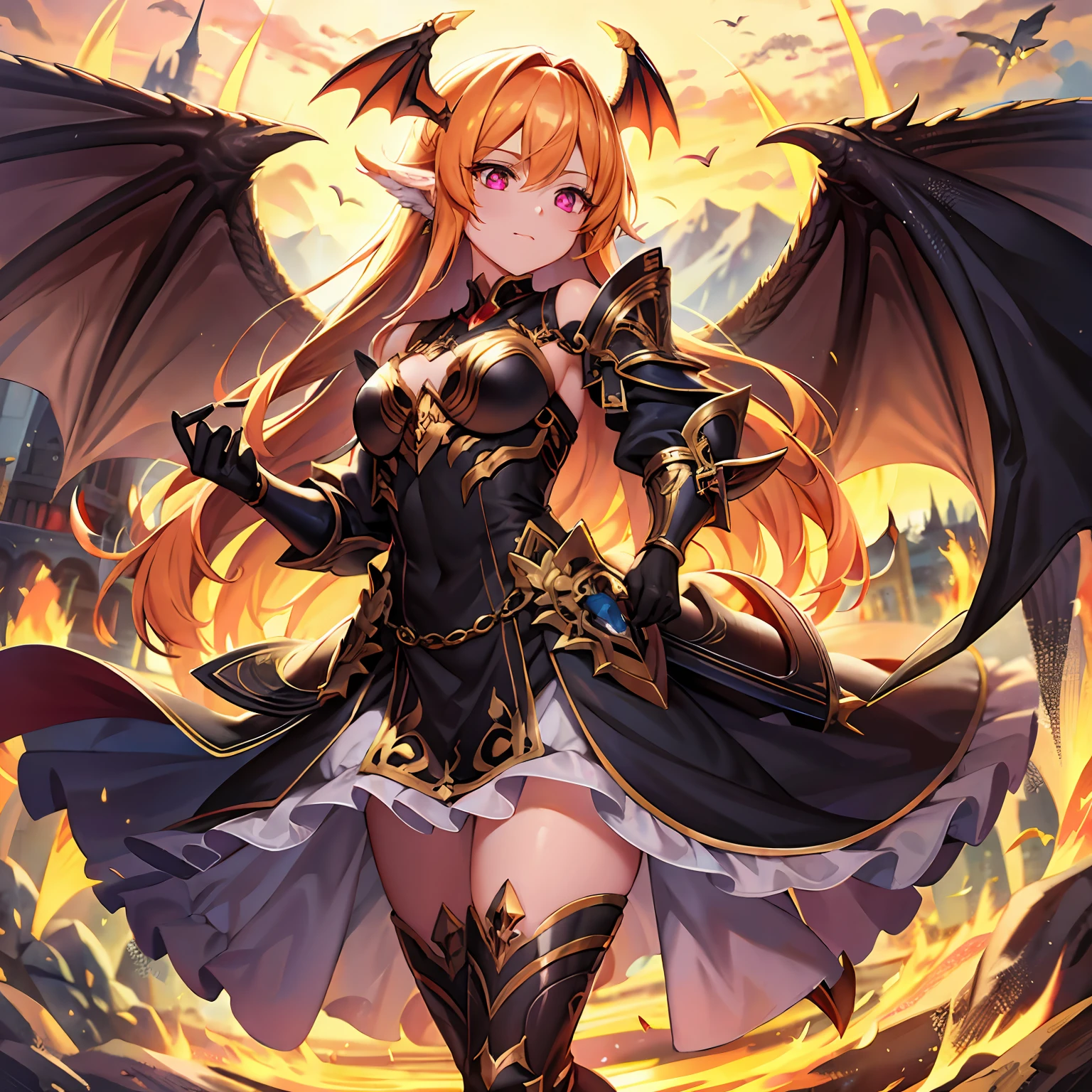 Dragon Girl Black Armor Flame Wings Golden Pupil Vertical Pupil --auto