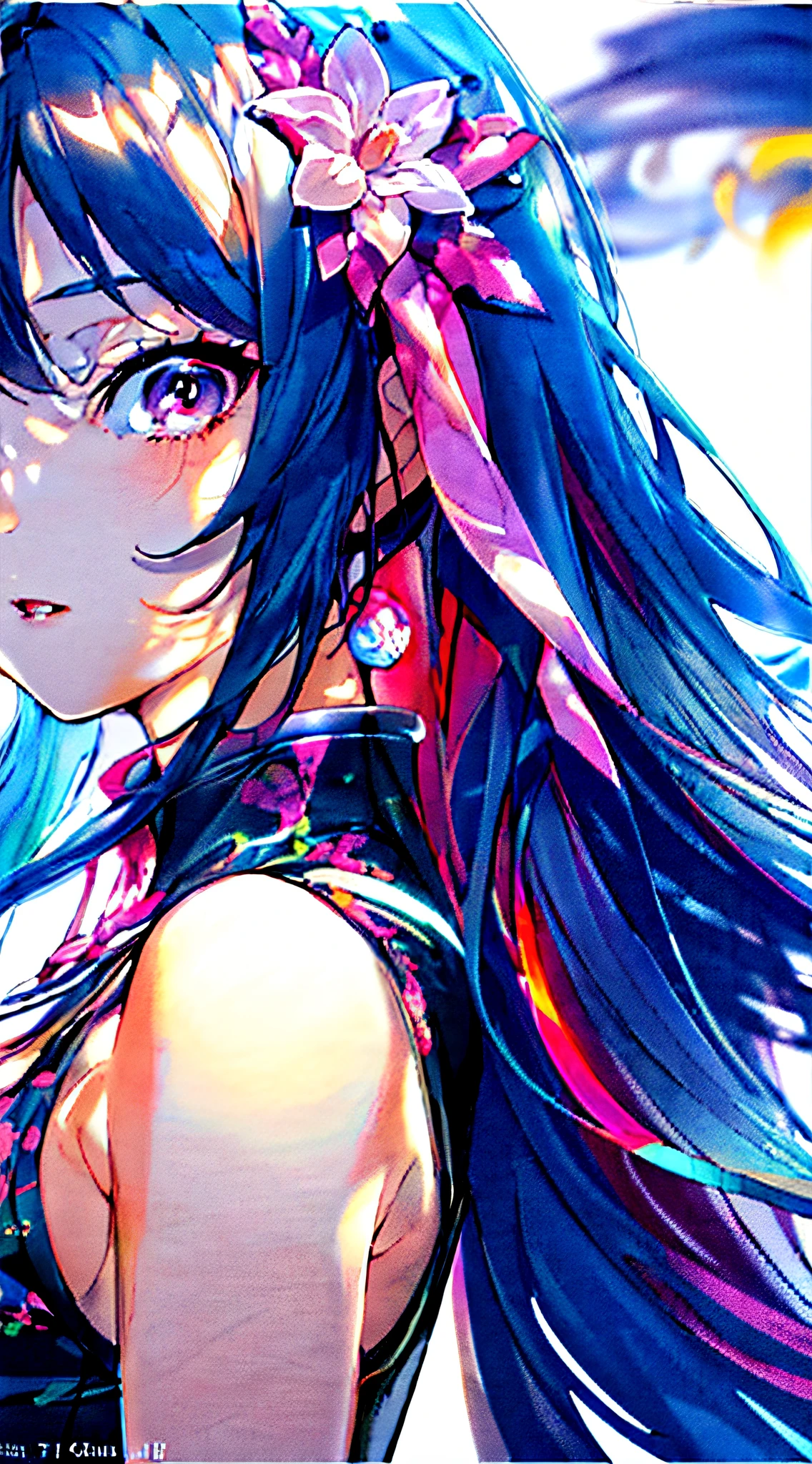 Anime girl with long black hair and colorful hair, anime moe art style, anime style 4 k, anime art wallpaper 4k, anime art wallpaper 4k, Anime art wallpaper 8k, Detailed Digital Anime Art, Beautiful anime girl, digital anime art, zerochan art, hestia, very detailed Artgerm, Beautiful Anime Portrait, 「beautiful anime woman」 --auto