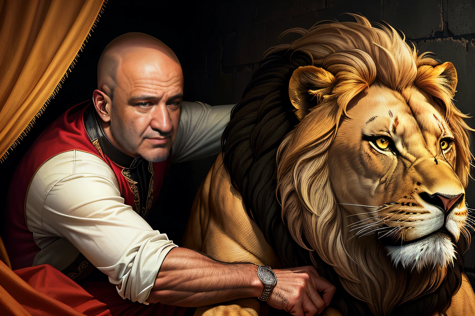 homem calco, careca, No hair and a lion