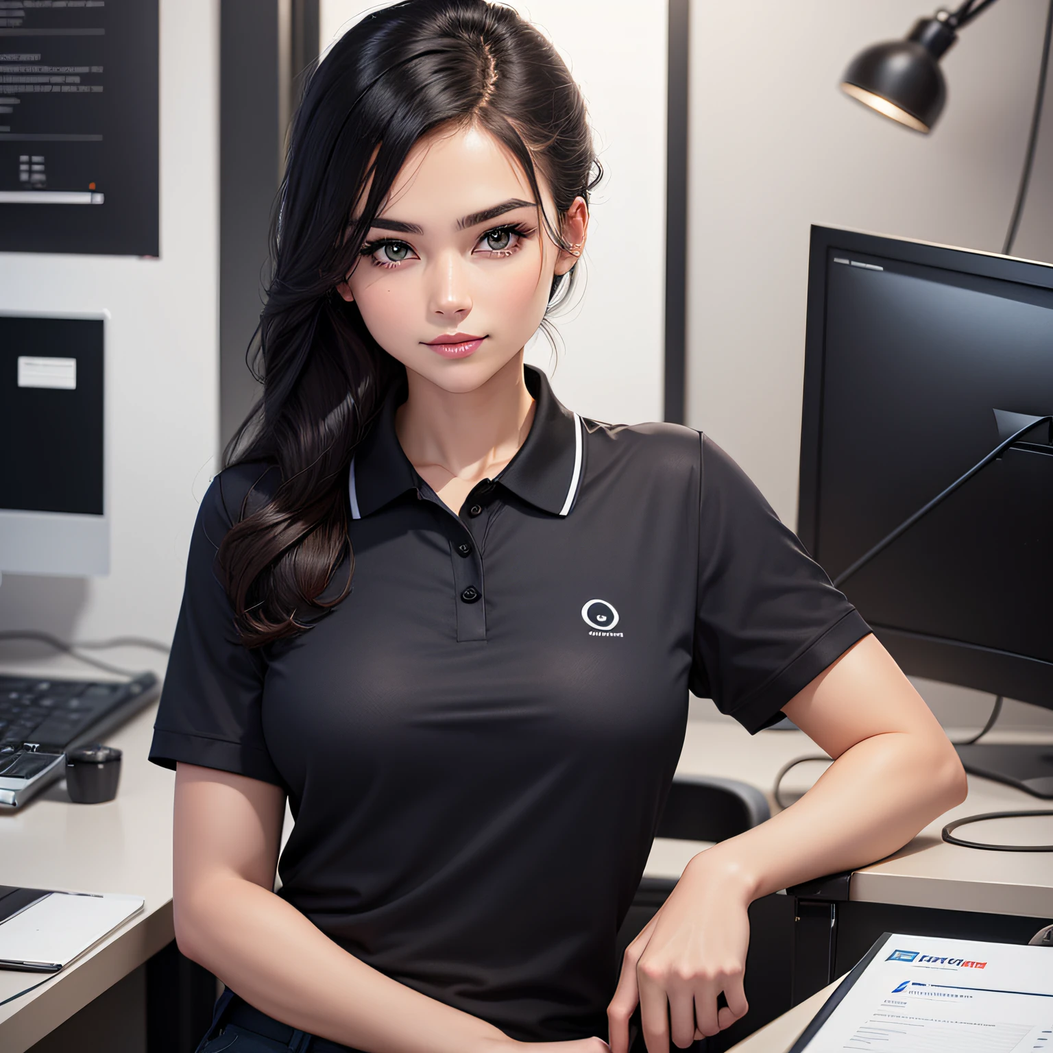 Create a stylish and modern polo shirt for our telecommunications technicians. The uniform should incorporate the logo of our company and be comfortable for daily use. --auto