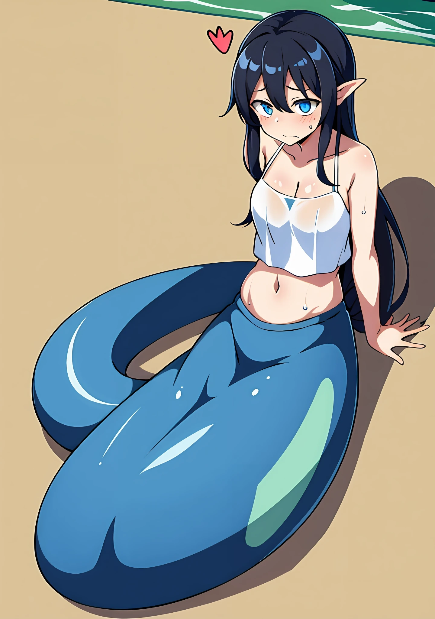 1girll, Lamia, scutes, Delicate white shirt, full bodyesbian, Original Character, volumettic light, Best shadow, shallowdepthoffield, Stunning beautiful girl, Petite,flatchest, Delicate, effeminate,coquetry,Sell moe,Lori huge breasts cleavage,beautiful attractive face,soaking wet,adolable,Black color hair,Long hair,dishiveredhair,Ray traching,outstanding,Color color,panic-stricken,Snake-like eyes,Blue eyes,love heart,oestrus,Lie down,Single horsetail