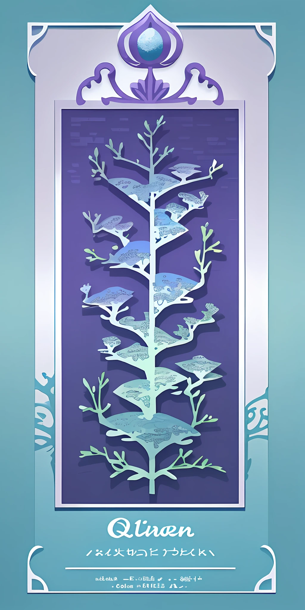 Q version wallpaper background，Blue-purple，super adorable，lichen，Simple，Paper cut style，Paper texture