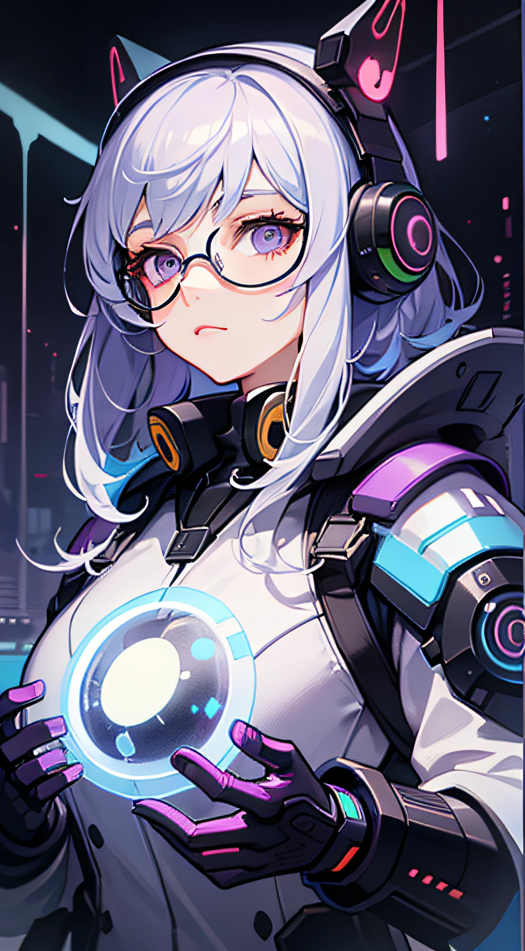 ((tmasterpiece)), ((ultra - detailed)), ((best qualtiy)), 美丽细致的眼睛, Detailed face, The best lighting, The best shades, 1 rapariga,独奏, ((cyber punk style, edge lit, machine arm,Hologram aura,Surreal Science Fiction Art,Future Science Fiction Aesthetics,Flat 2D style)), ((The main colors are purple and green)), Huge light bulb, (Girl inside the screen:1.5),Mobile Paradise,Purple bulb,A world made up of mobile phones,Gamepad,VR glasses,Virtual screen, freckle, Cold nose, (((Buble))), illustration,japanese inspired, (highly detailed), Whirlpool effect,overwatch game,