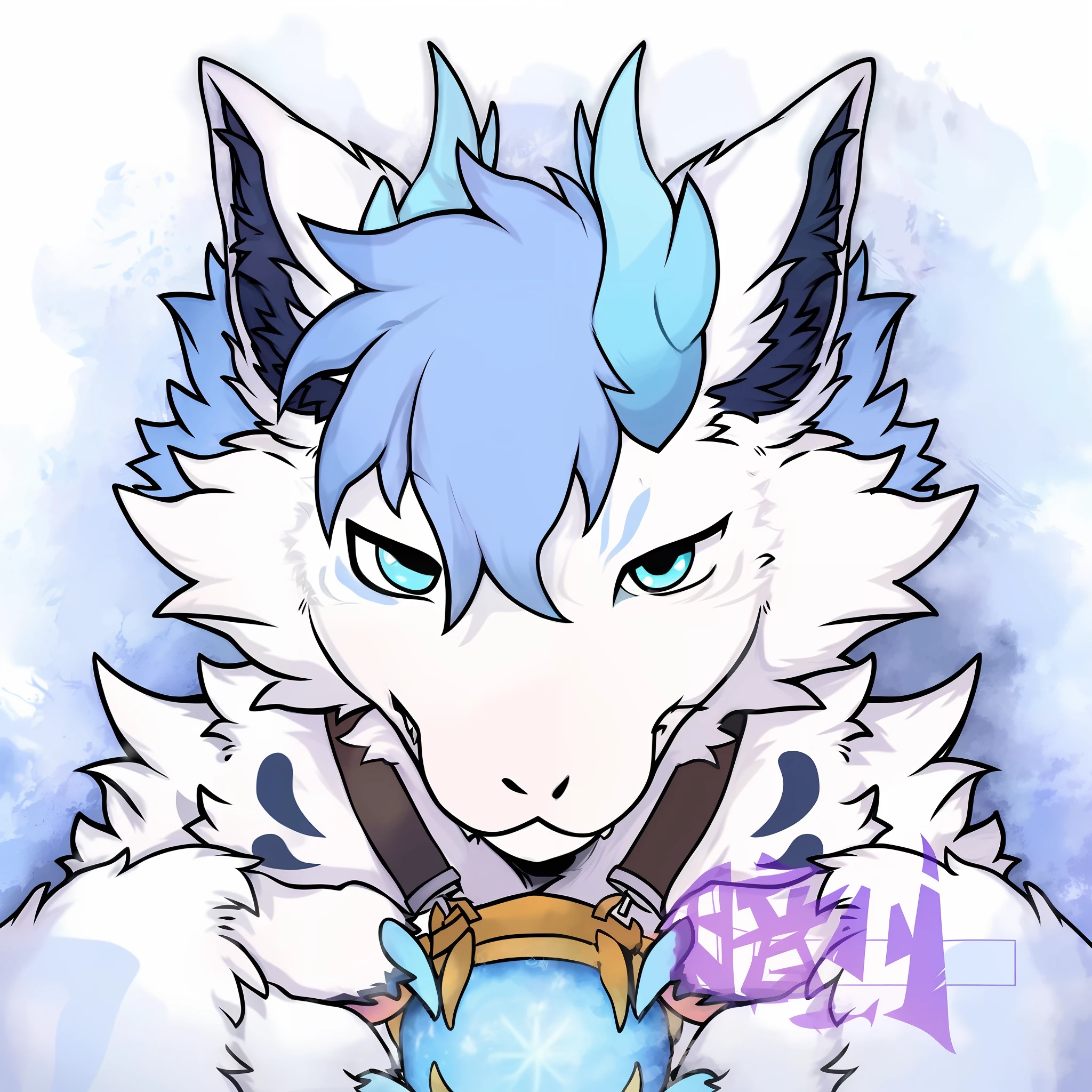 Blue and white cartoon animal close-up, Keqing from Genshin Impact, icy, fursona art, fursona furry art commission, Furry art!!!, furry character portrait, anthro portrait, anthro wolf face, anthro art, an anthro wolf, fursona commission, furaffinity commission, discord pfp