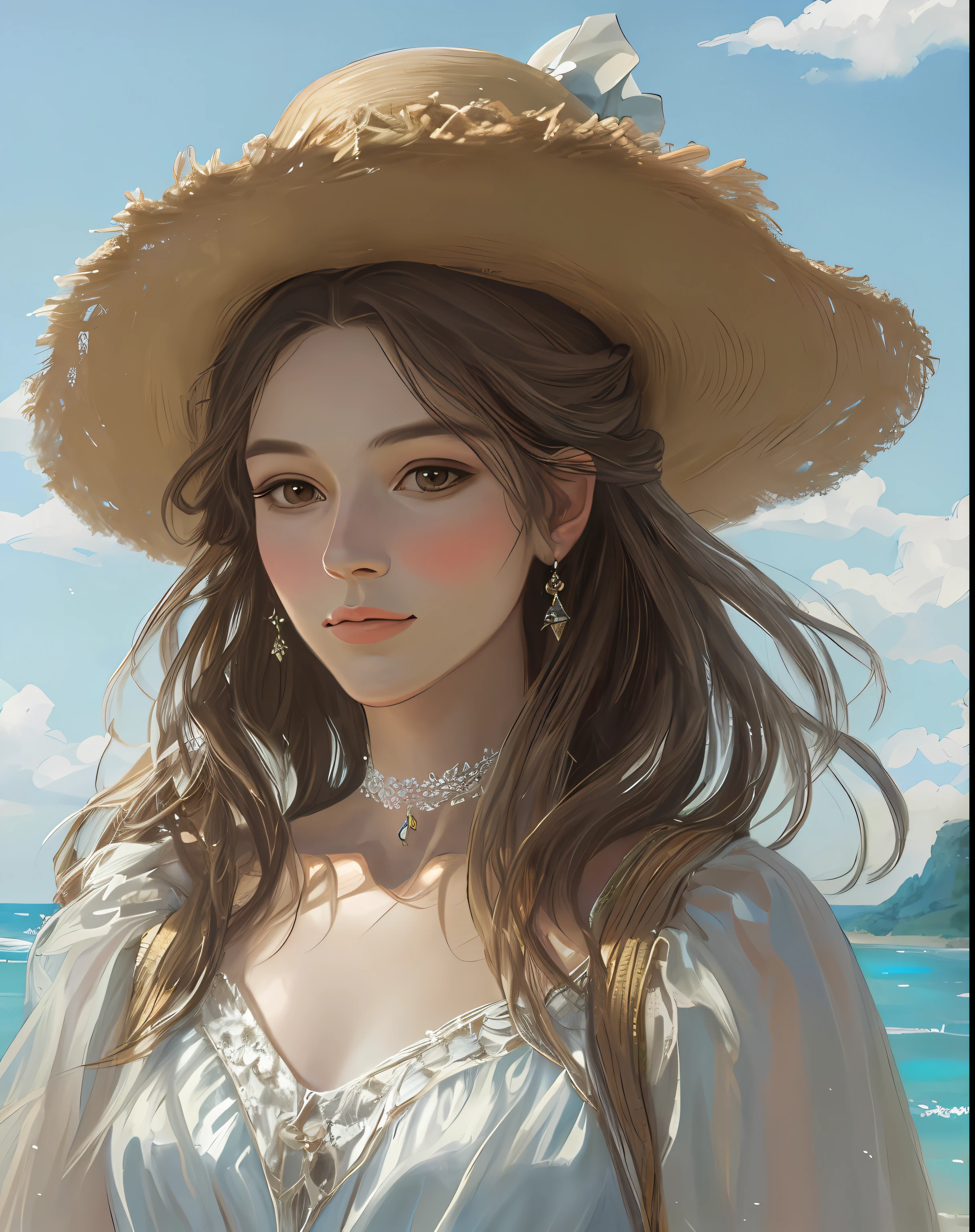 artistic portrait of a beautiful woman, masterpiece,beach scene