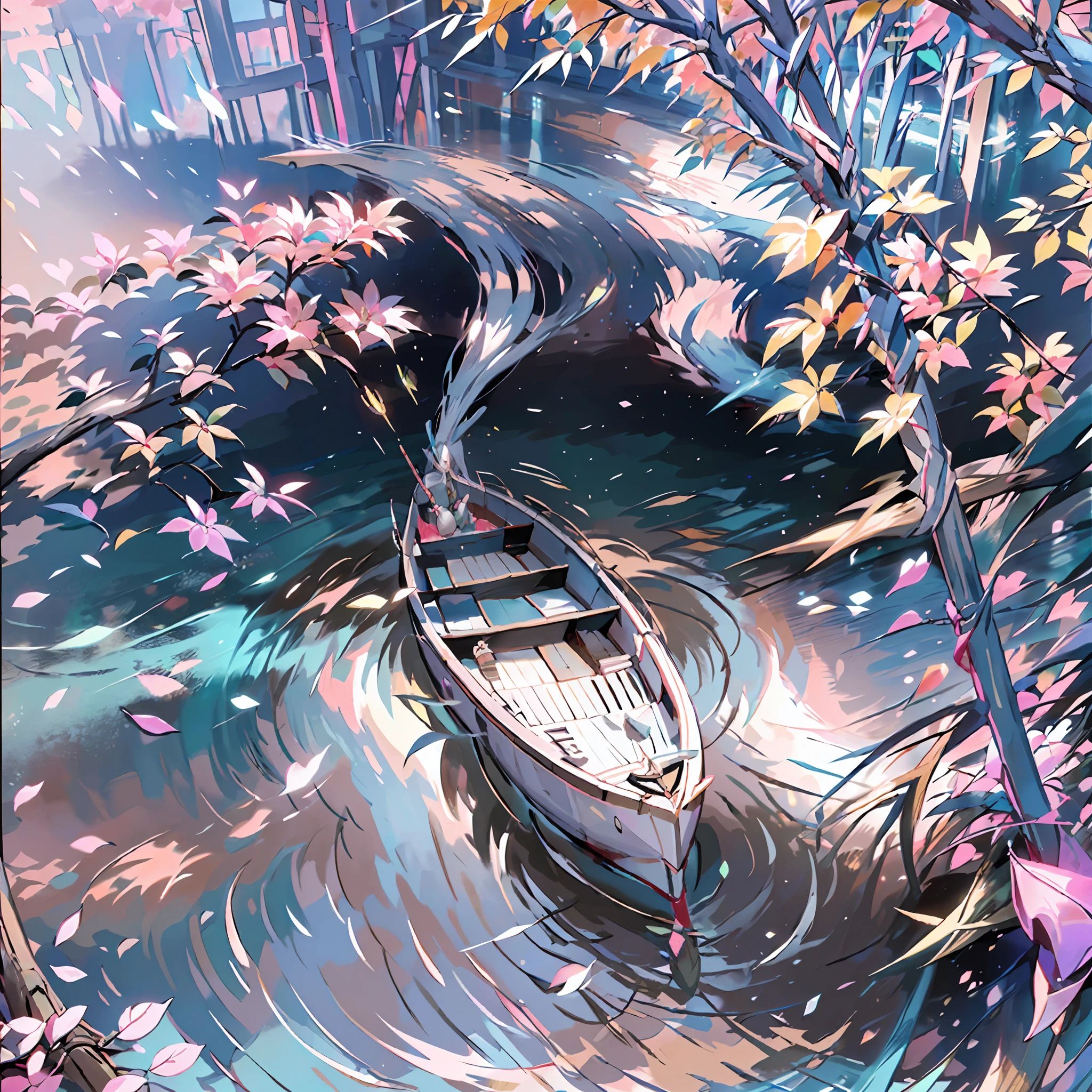 there are two boats that are floating down the river, 3 boat in river, traditional korean city, japan rural travel, photo of a beautiful, japan travel and tourism, japan travel aesthetic, perfect spring day with, japan nature, boats in the water, beautiful image, sakura season, sitting in a small bamboo boat, hangzhou, japan deeper travel exploration