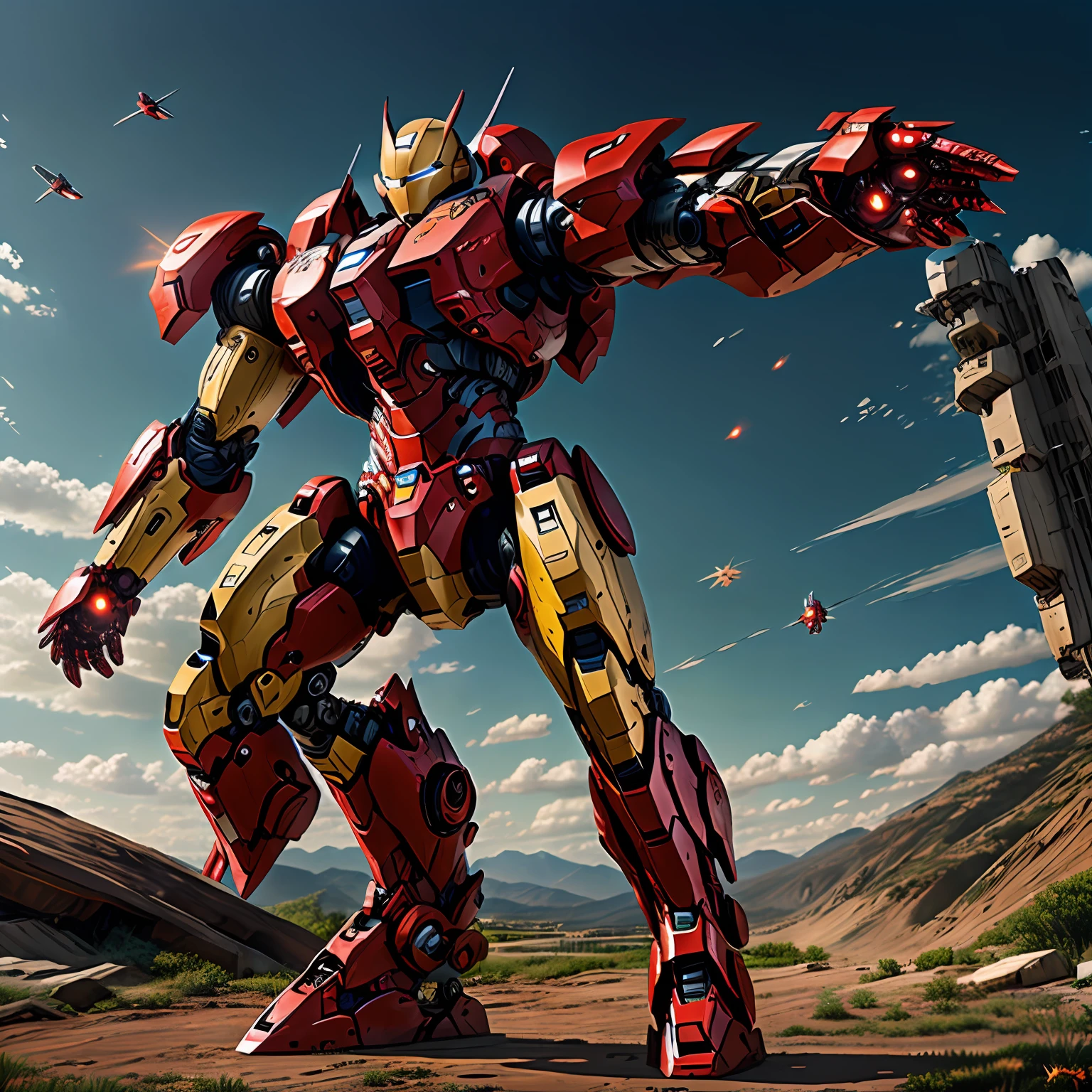 Iron Man,废墟、Background falling Gundam,karo --auto