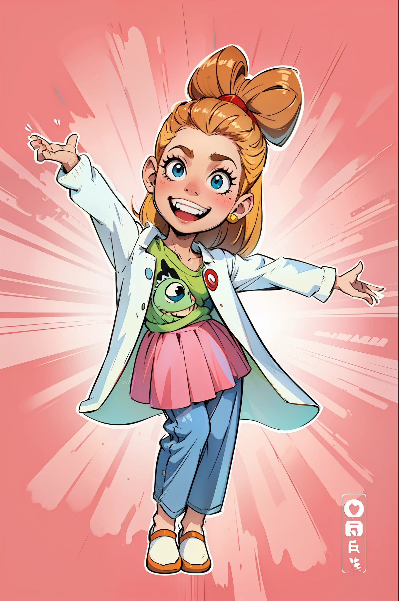 Mulher, estilo dos desenhos animados, sorrindo, pixar style.