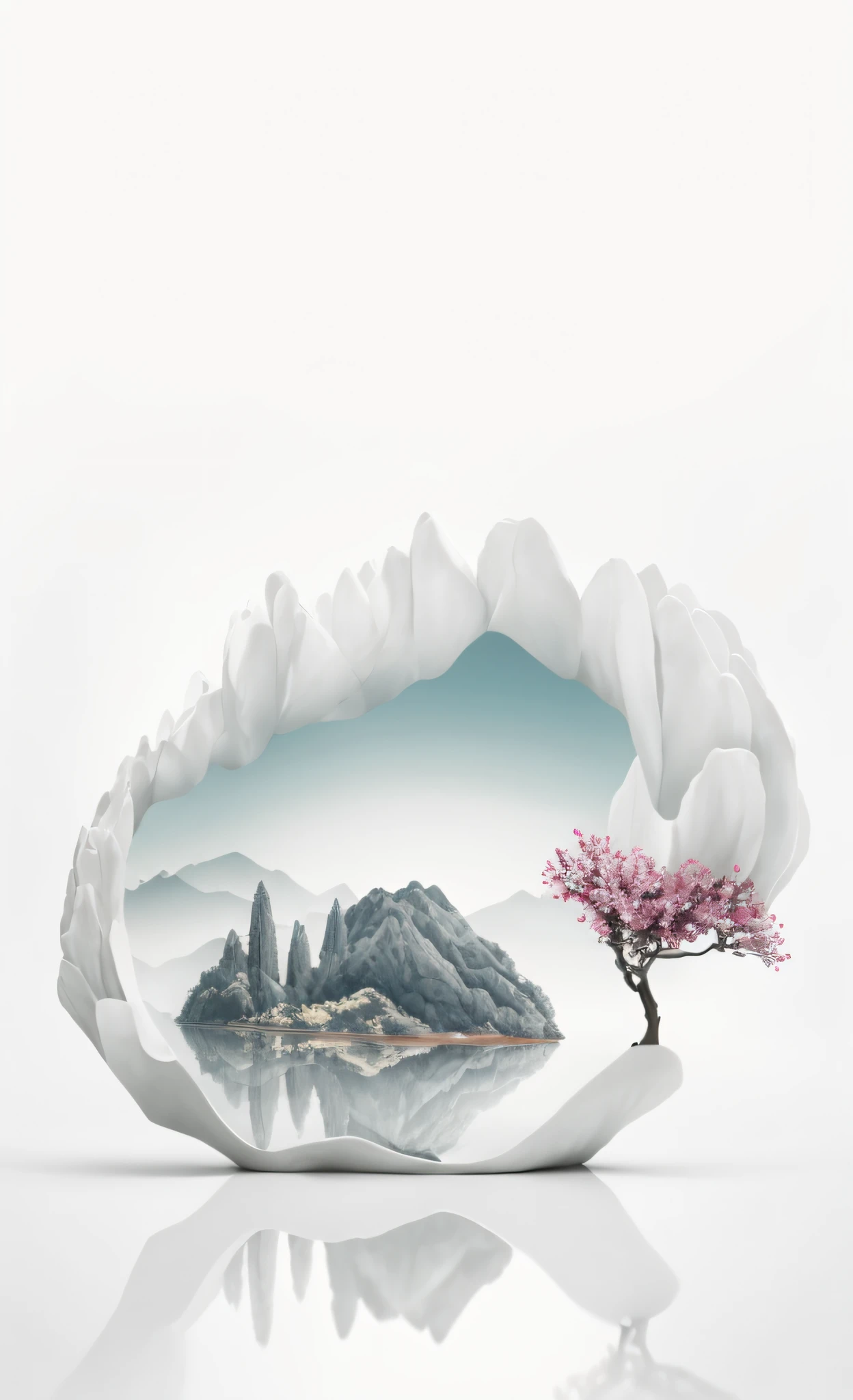 An apricot blossom tree，Mountain view, scenery artwork, a beautiful artwork illustration, 4k highly detailed digital art, 4 k hd illustrative wallpaper, amazing contrasting background, 4 k hd wallpaper illustration, Beautiful digital artwork, beautiful composition 3 - d 4 k, Chinese landscape, 4K detailed digital art, 3d digital art 4k