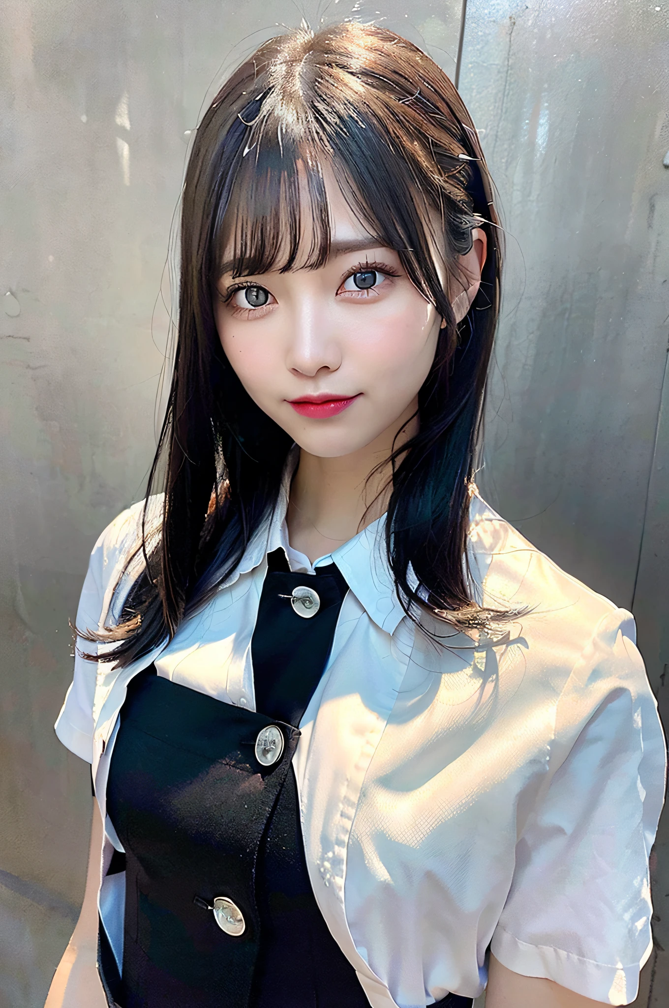 1girl,beautiful vintage color, instagram (photorealistic, high resolution:1.4), ((puffy eyes)), looking at viewer, , full body (8k, RAW photo, best quality, masterpiece:1.2), (realistic, photo-realistic:1.37),(sharp focus:1.2), professional lighting, photon mapping, radiosity, physically-based rendering, (pale skin:1.2),(small breasts:1.2), looking at viewer, (middle hair:1.5), portrait, purple eyes, (sliver hair:1.1),bangs, (simple background:1.4), solo, upper body, realistic,(masterpiece:1.4),(best quality:1.4),(shiny skin),fashi-girl,makeup,smile(skinny,closed mouth,shy :1.3) ,(standing,black Stewardess uniform,Necromancer:1.1),medium bust,sexy pose ,