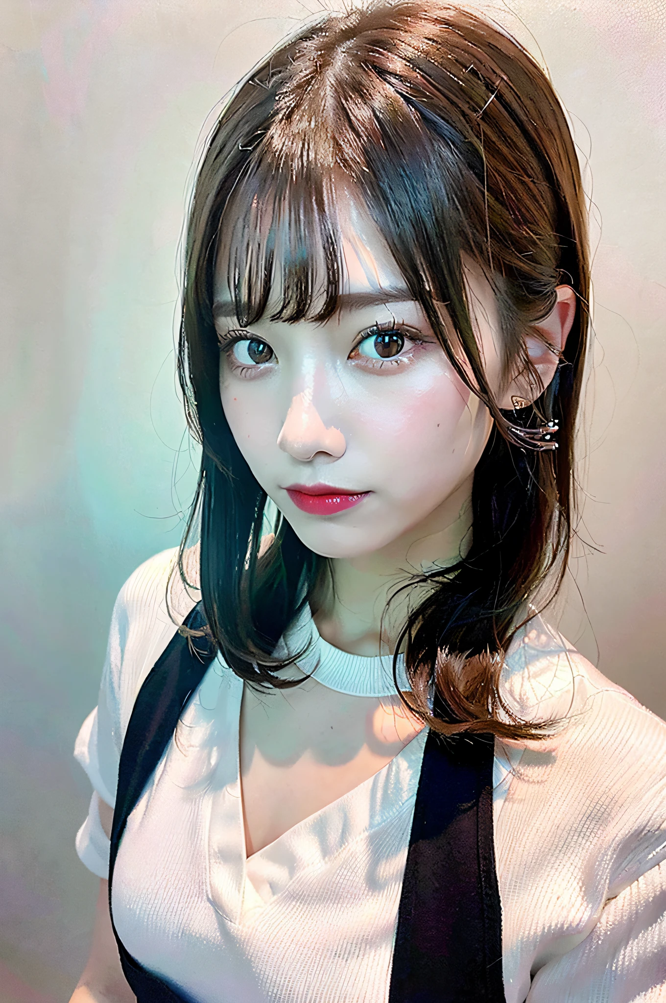 1girl,beautiful vintage color, instagram (photorealistic, high resolution:1.4), ((puffy eyes)), looking at viewer, , full body (8k, RAW photo, best quality, masterpiece:1.2), (realistic, photo-realistic:1.37),(sharp focus:1.2), professional lighting, photon mapping, radiosity, physically-based rendering, (pale skin:1.2),(small breasts:1.2), looking at viewer, (middle hair:1.5), portrait, purple eyes, (sliver hair:1.1),bangs, (simple background:1.4), solo, upper body, realistic,(masterpiece:1.4),(best quality:1.4),(shiny skin),fashi-girl,makeup,smile(skinny,closed mouth,shy :1.3) ,(standing,black Stewardess uniform,Necromancer:1.1),medium bust,sexy pose ,